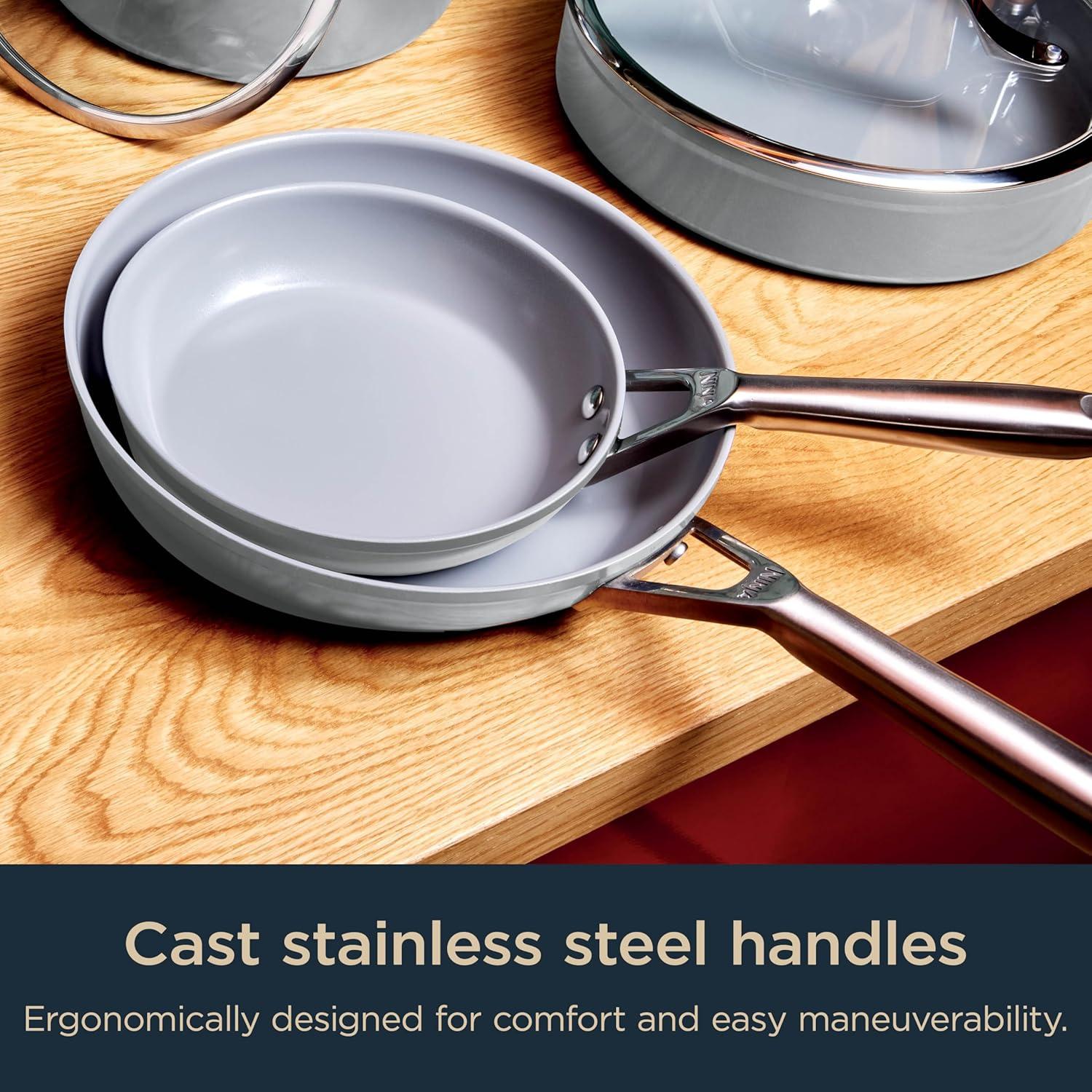 imageNinja Ceramic Pro 11Piece Cookware Set NonStick Pots amp Pans Set with Glass Lids Nontoxic PTFE Free Ceramic Coated Oven Safe All Stovetops amp Induction Compatible Stone CW39011ST11pcGrey