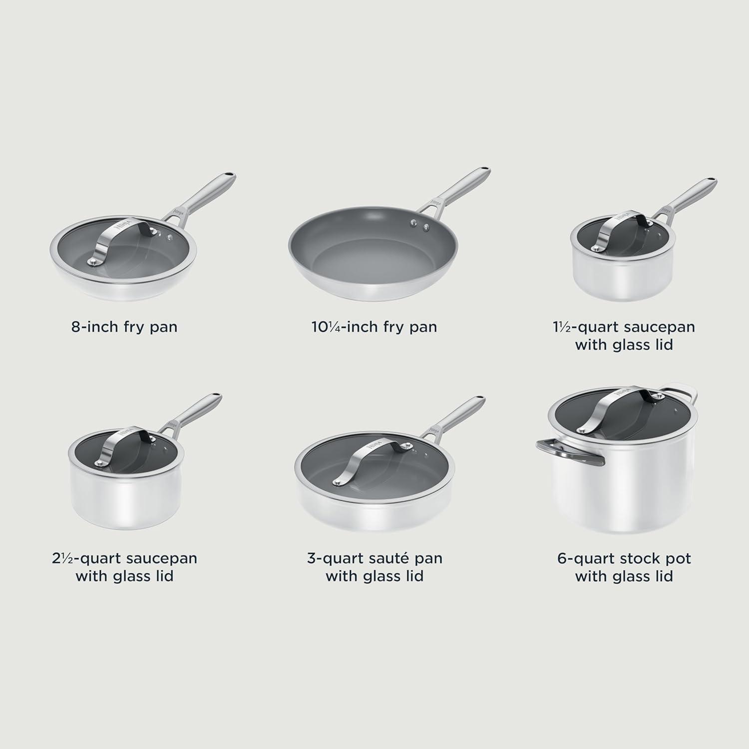 imageNinja Ceramic Pro 11Piece Cookware Set NonStick Pots amp Pans Set with Glass Lids Nontoxic PTFE Free Ceramic Coated Oven Safe All Stovetops amp Induction Compatible Steam White CW39011WHWhite
