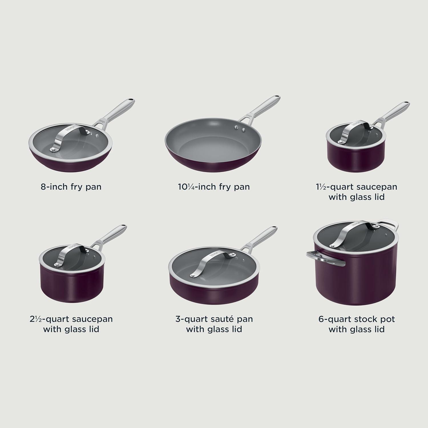 imageNinja Ceramic Pro 11Piece Cookware Set NonStick Pots amp Pans Set with Glass Lids Nontoxic PTFE Free Ceramic Coated Oven Safe All Stovetops amp Induction Compatible Stone CW39011ST11pcRed