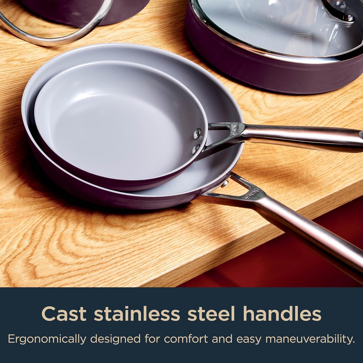 imageNinja Ceramic Pro 11Piece Cookware Set NonStick Pots amp Pans Set with Glass Lids Nontoxic PTFE Free Ceramic Coated Oven Safe All Stovetops amp Induction Compatible Stone CW39011ST11pcRed