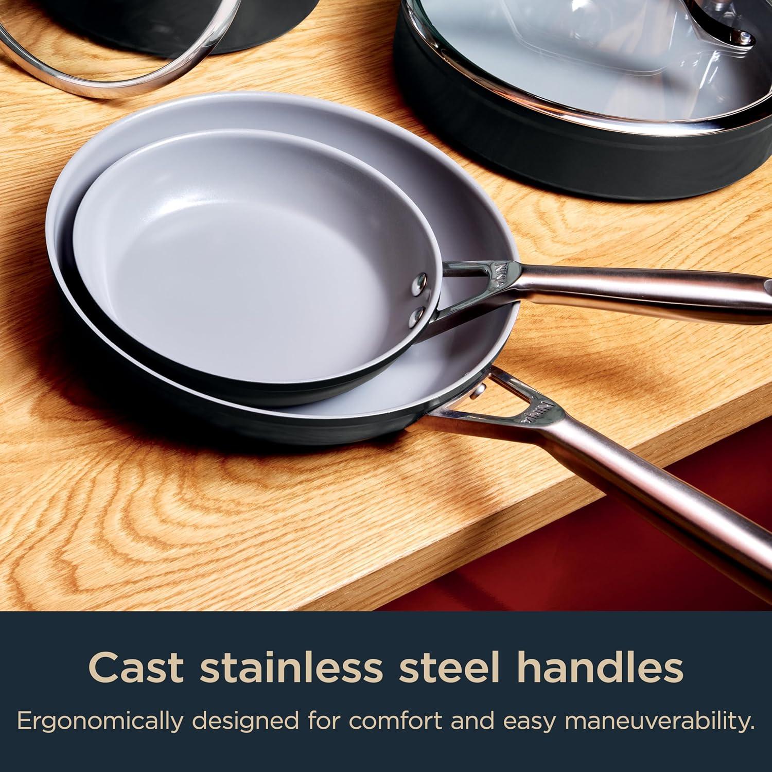 imageNinja Ceramic Pro 12 Fry Pan NonStick Pan Nontoxic PTFE Free Ceramic Coated Stainless Steel Handle Stove and Oven Safe to 550F All Stovetops amp Induction Compatible Black CW30030BK1025 Fry Pan Black