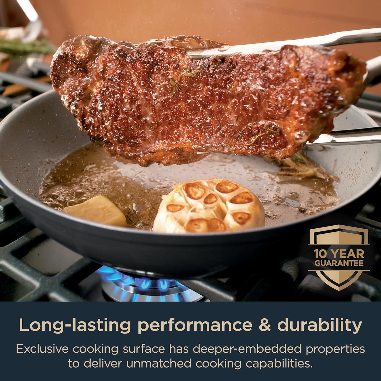 imageNinja Ceramic Pro 12 Fry Pan NonStick Pan Nontoxic PTFE Free Ceramic Coated Stainless Steel Handle Stove and Oven Safe to 550F All Stovetops amp Induction Compatible Black CW30030BK1025 Fry Pan Black
