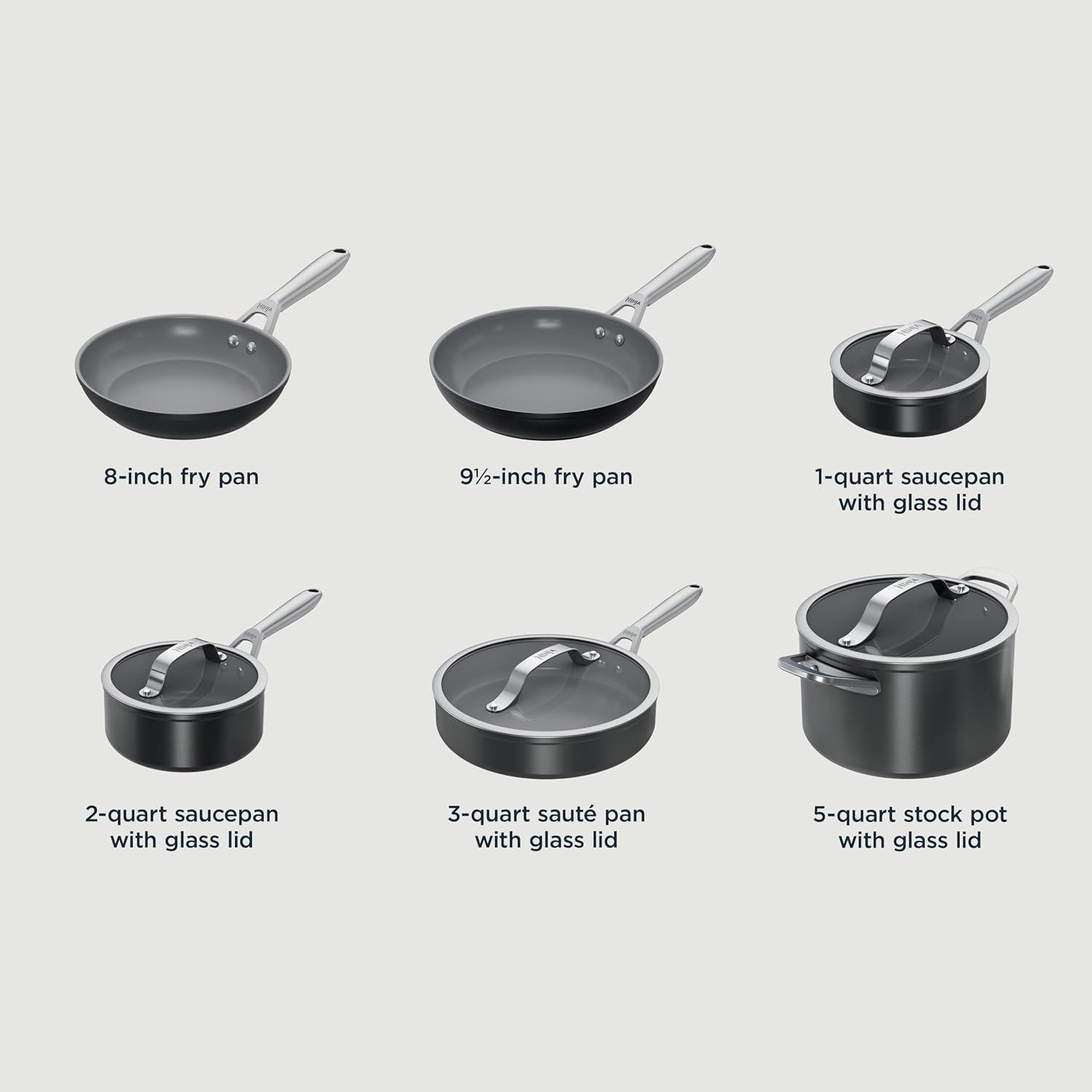 imageNinja Ceramic Pro 14Piece Cookware Set NonStick Pots amp Pans Set with Glass Lids Nontoxic PTFE Free Ceramic Coated Oven Safe All Stovetops amp Induction Compatible Midnight Blue CW39014MMBlack