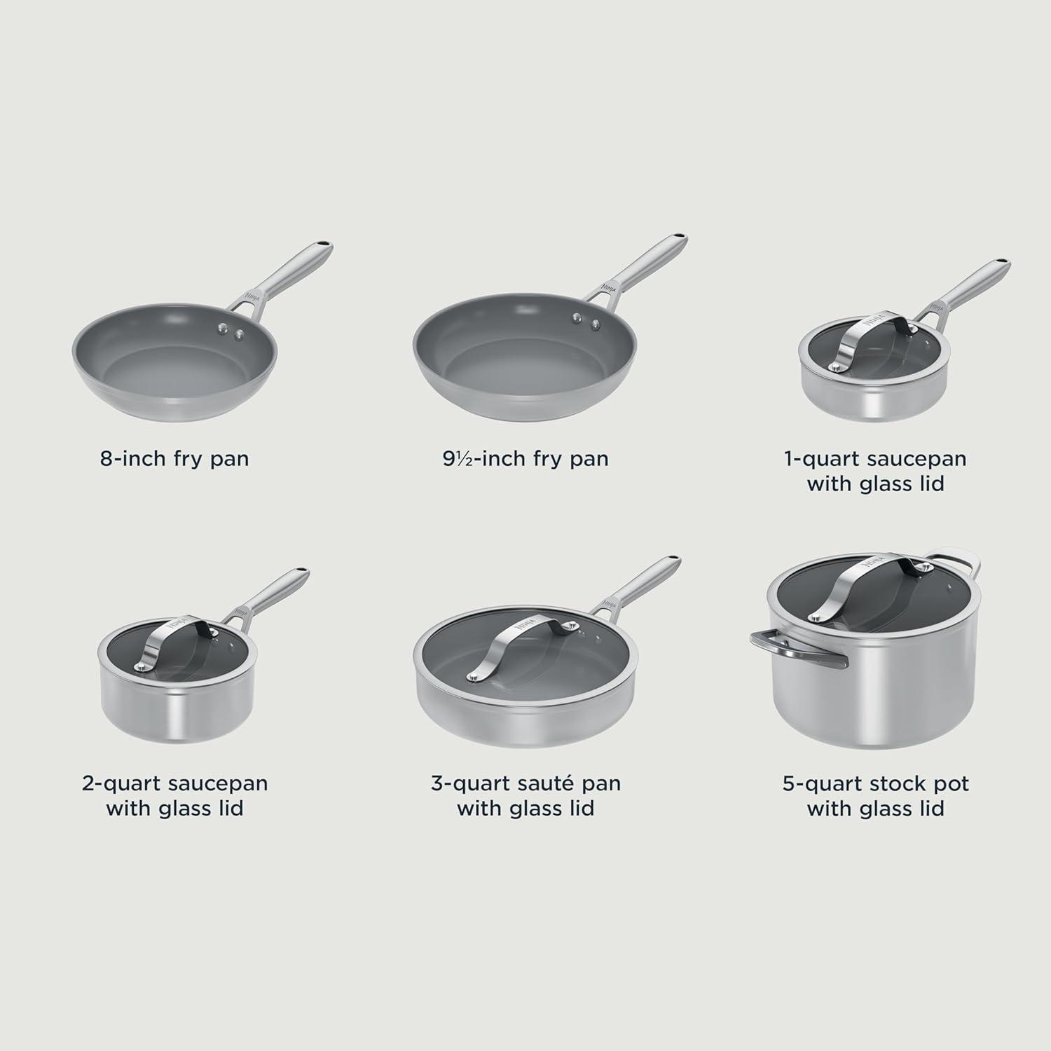 imageNinja Ceramic Pro 14Piece Cookware Set NonStick Pots amp Pans Set with Glass Lids Nontoxic PTFE Free Ceramic Coated Oven Safe All Stovetops amp Induction Compatible Midnight Blue CW39014MMGray