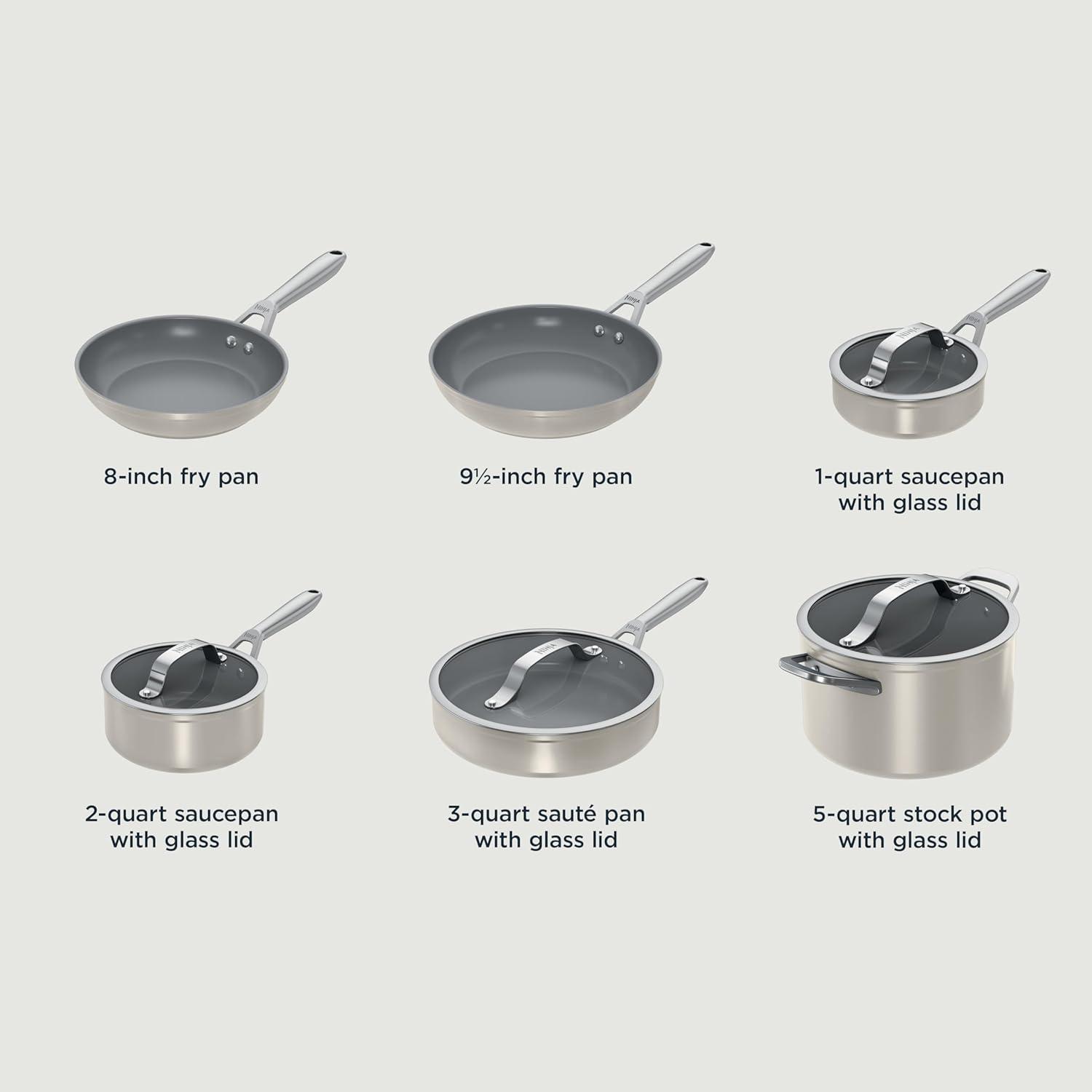 imageNinja Ceramic Pro 14Piece Cookware Set NonStick Pots amp Pans Set with Glass Lids Nontoxic PTFE Free Ceramic Coated Oven Safe All Stovetops amp Induction Compatible Midnight Blue CW39014MMStone