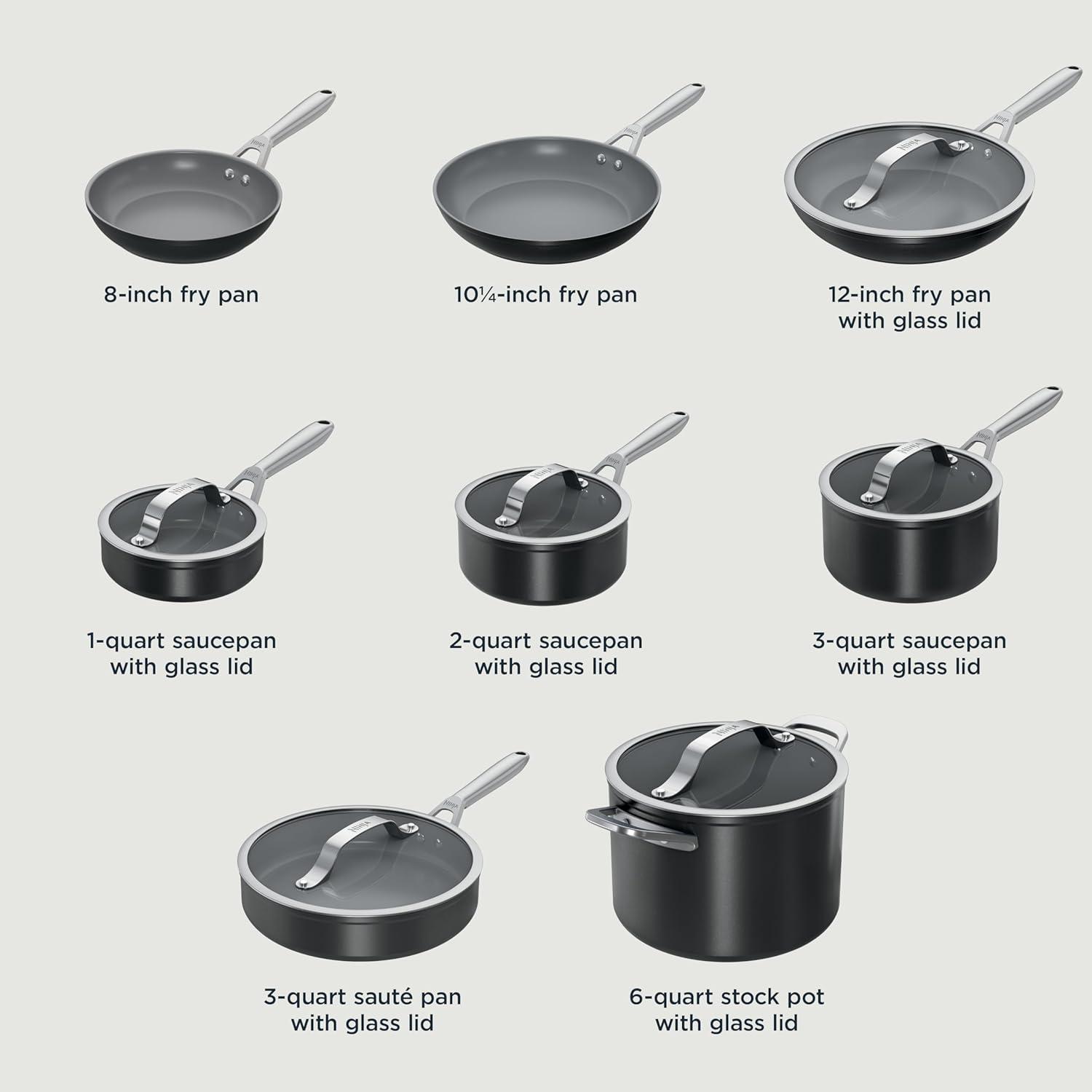 imageNinja Ceramic Pro 14Piece Cookware Set NonStick Pots amp Pans Set with Glass Lids Nontoxic PTFE Free Ceramic Coated Oven Safe All Stovetops amp Induction Compatible Midnight Blue CW39014MMBlack