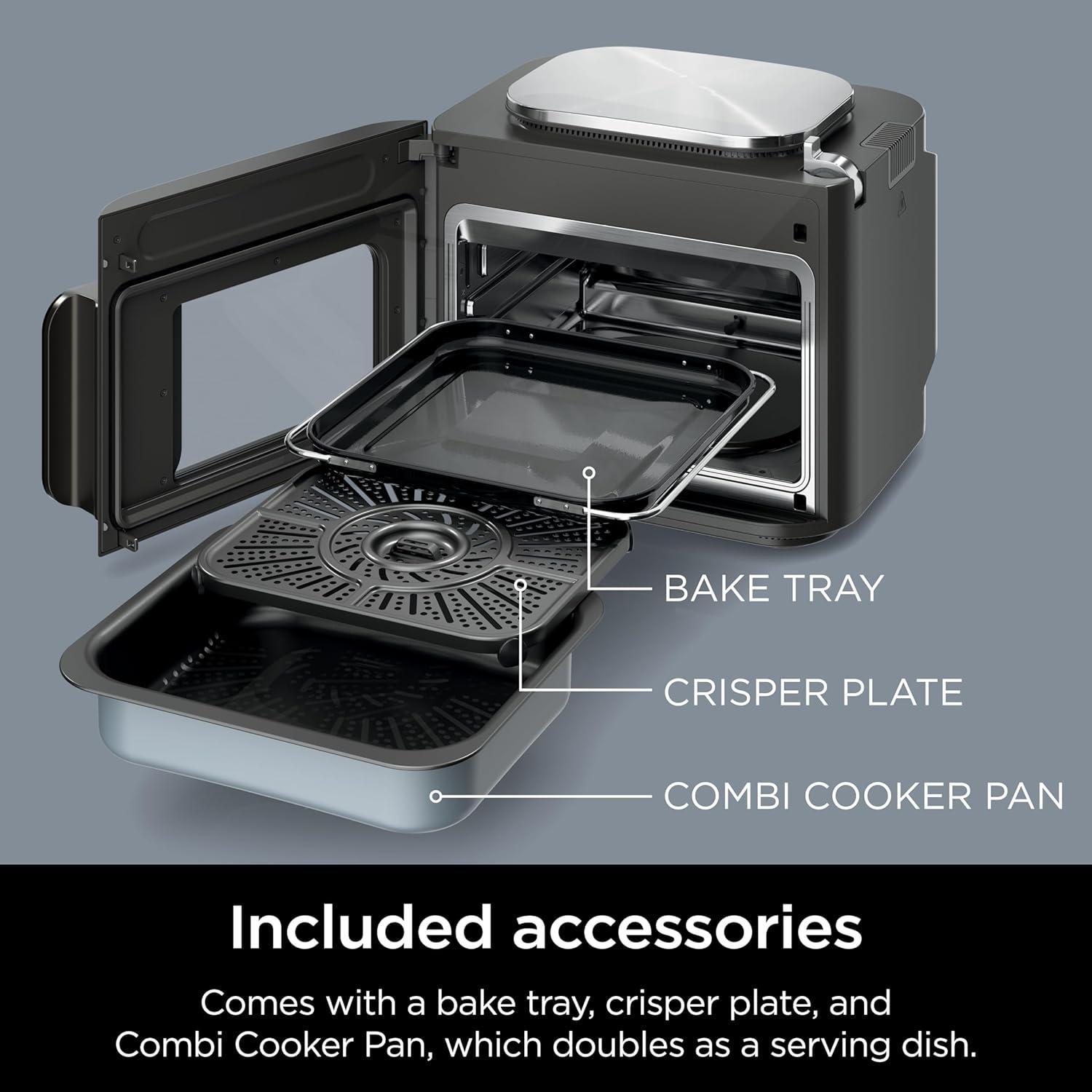 imageNinja Combi AllinOne Multicooker Oven amp Air Fryer Complete Meals in 15 Mins 14in1 Functions Combi Cooker Air Fry Bake Roast Slow Cook and More 3 Accessories Stainless Steel SFP701Multicooker