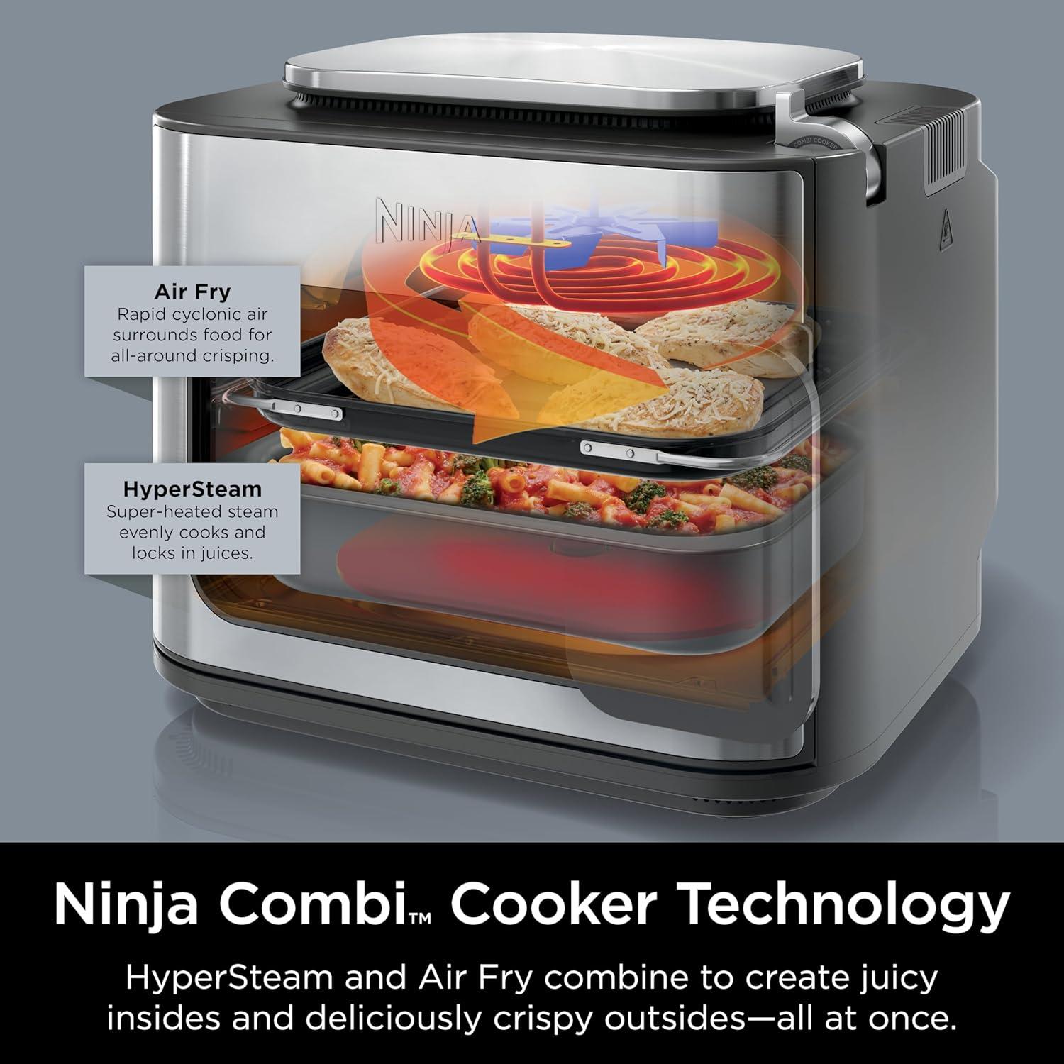 imageNinja Combi AllinOne Multicooker Oven amp Air Fryer Complete Meals in 15 Mins 14in1 Functions Combi Cooker Air Fry Bake Roast Slow Cook and More 3 Accessories Stainless Steel SFP701Multicooker