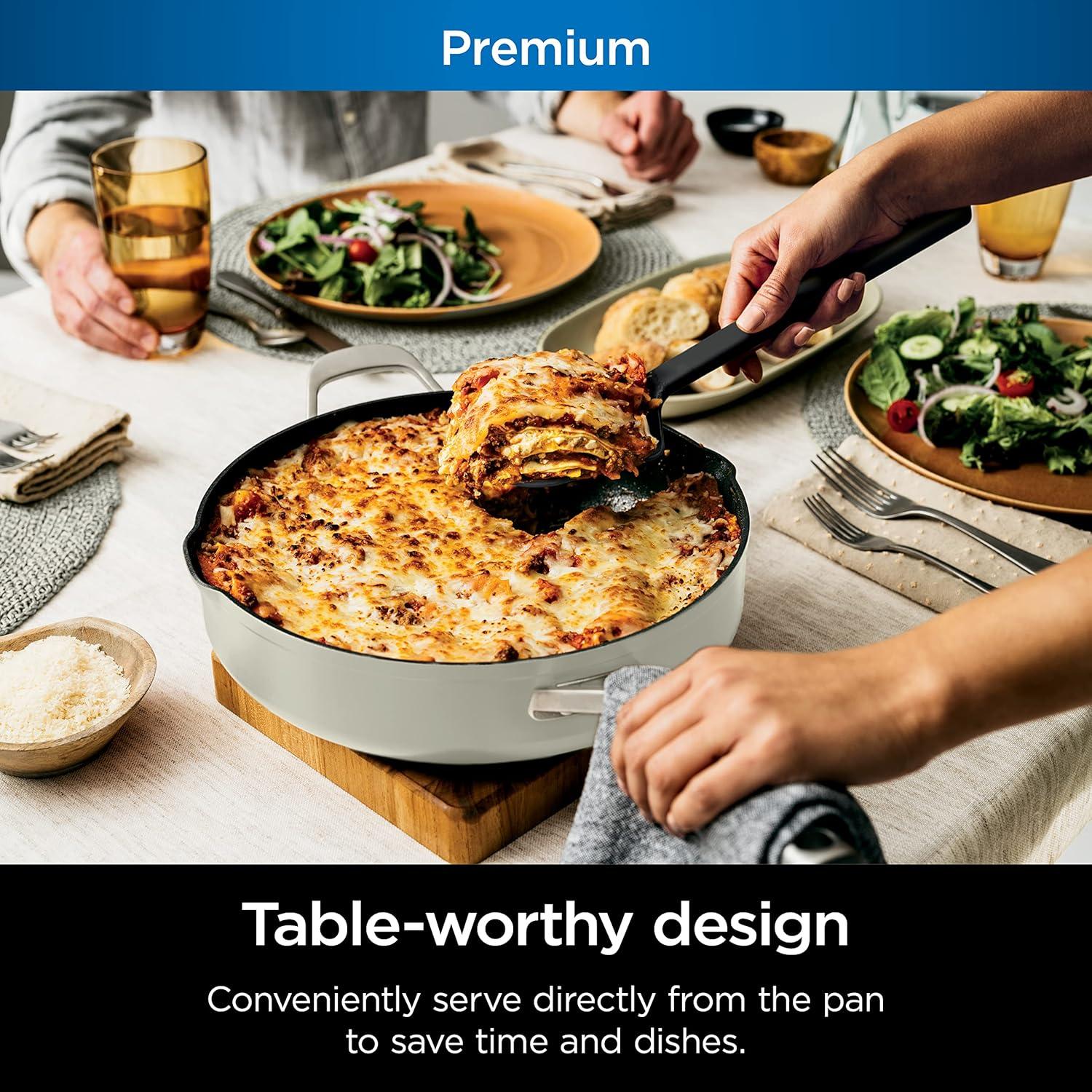 imageNinja Cookware Steamer Strainer Basket Glass Lid and Spatula Foodi NeverStick PossiblePan Premium Set with 4Quart Capacity Pan Nonstick Durable Oven Safe Cookware Cherry Tart CW102RDVanilla Bean