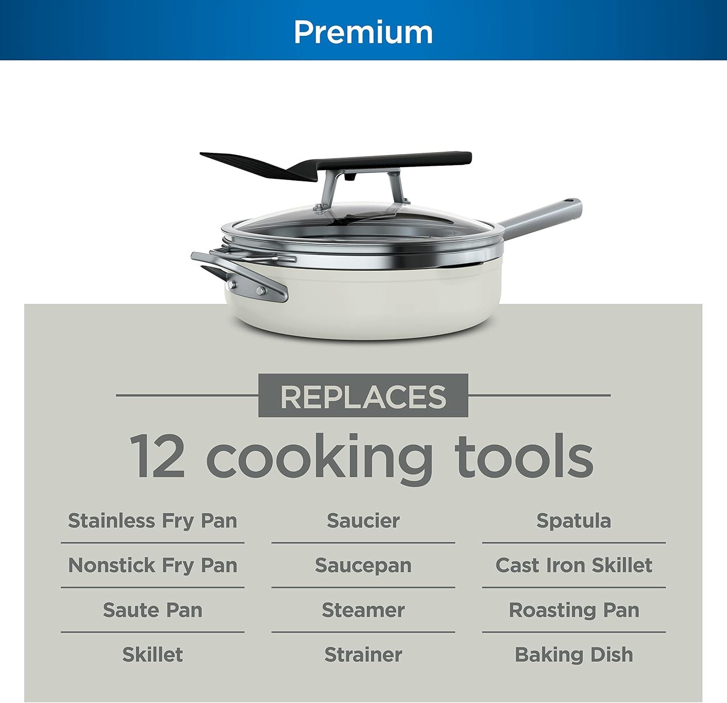 imageNinja Cookware Steamer Strainer Basket Glass Lid and Spatula Foodi NeverStick PossiblePan Premium Set with 4Quart Capacity Pan Nonstick Durable Oven Safe Cookware Cherry Tart CW102RDVanilla Bean