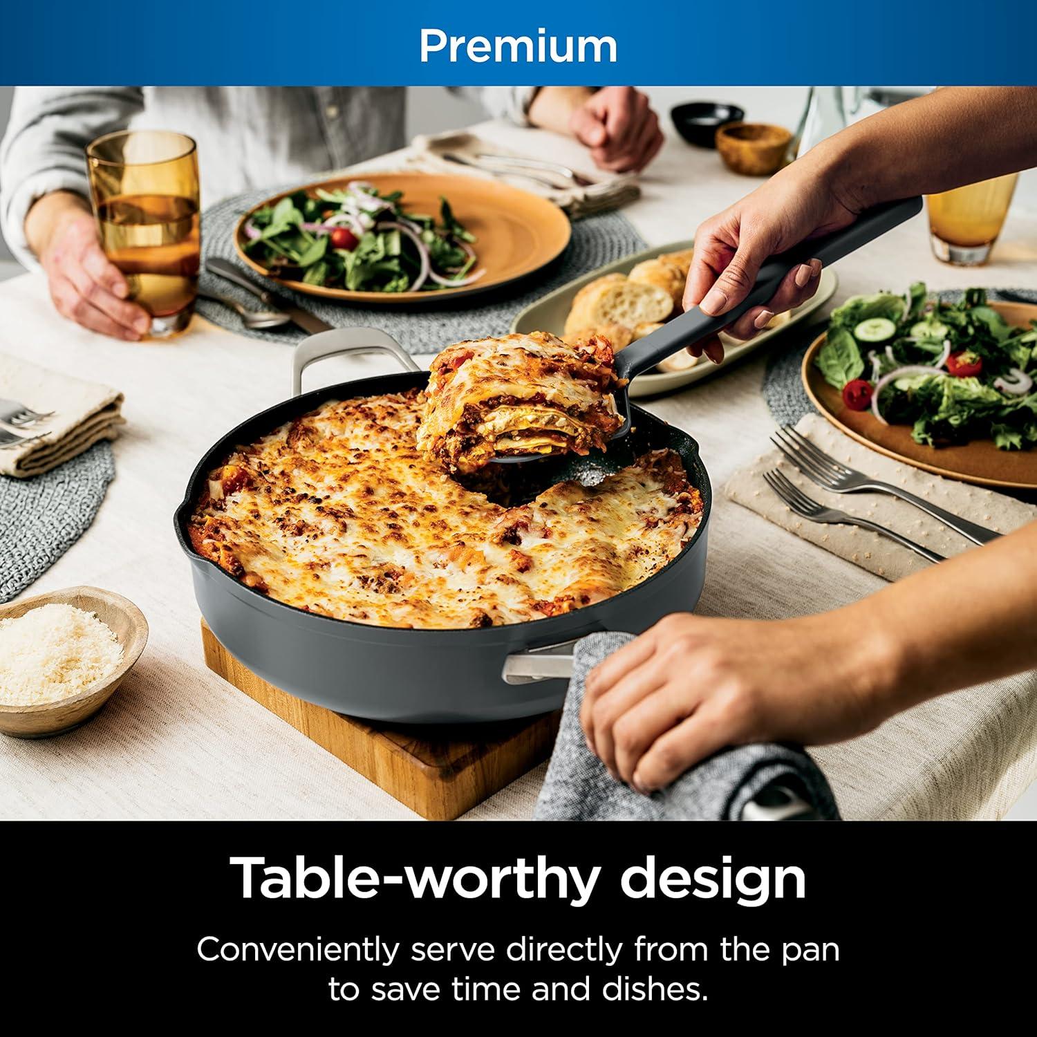 imageNinja Cookware Steamer Strainer Basket Glass Lid and Spatula Foodi NeverStick PossiblePan Premium Set with 4Quart Capacity Pan Nonstick Durable Oven Safe Cookware Cherry Tart CW102RDSea Salt Grey