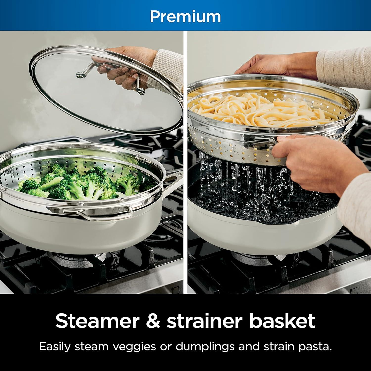 imageNinja Cookware Steamer Strainer Basket Glass Lid and Spatula Foodi NeverStick PossiblePan Premium Set with 4Quart Capacity Pan Nonstick Durable Oven Safe Cookware Cherry Tart CW102RDVanilla Bean