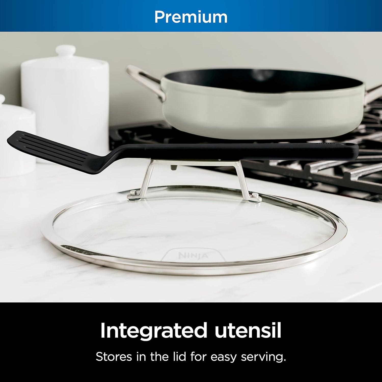 imageNinja Cookware Steamer Strainer Basket Glass Lid and Spatula Foodi NeverStick PossiblePan Premium Set with 4Quart Capacity Pan Nonstick Durable Oven Safe Cookware Cherry Tart CW102RDVanilla Bean
