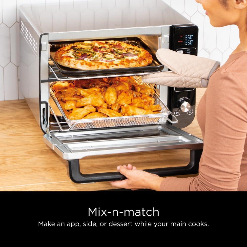imageNinja DCT401 12in1 Double Oven with FlexDoor FlavorSeal amp Smart Finish Rapid Top Convection and Air Fry Bottom Bake Roast Toast Air Fry Pizza and More Stainless Steel12in1