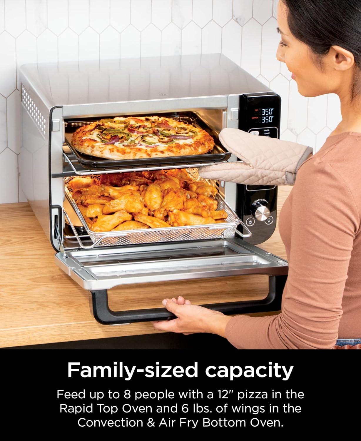 imageNinja DCT401 12in1 Double Oven with FlexDoor FlavorSeal amp Smart Finish Rapid Top Convection and Air Fry Bottom Bake Roast Toast Air Fry Pizza and More Stainless Steel12in1