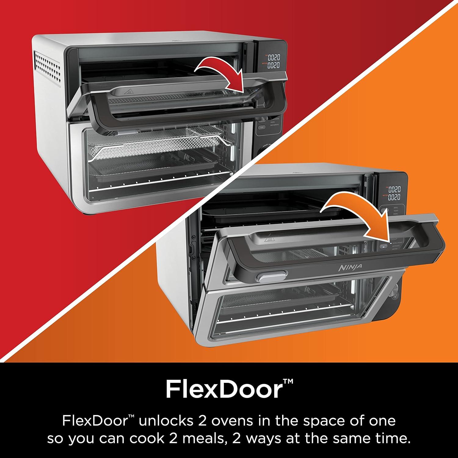 imageNinja DCT401 12in1 Double Oven with FlexDoor FlavorSeal amp Smart Finish Rapid Top Convection and Air Fry Bottom Bake Roast Toast Air Fry Pizza and More Stainless Steel12in1