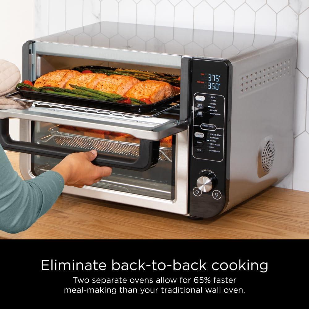 imageNinja DCT401 12in1 Double Oven with FlexDoor FlavorSeal amp Smart Finish Rapid Top Convection and Air Fry Bottom Bake Roast Toast Air Fry Pizza and More Stainless Steel12in1