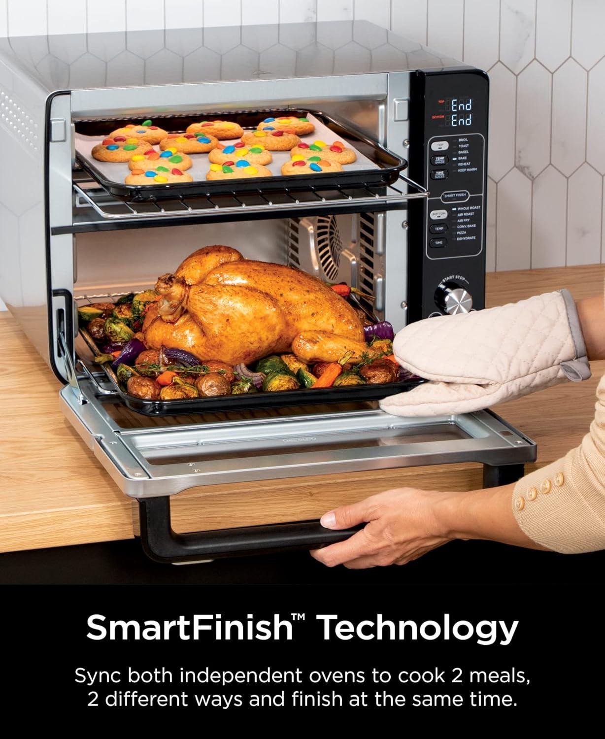 imageNinja DCT401 12in1 Double Oven with FlexDoor FlavorSeal amp Smart Finish Rapid Top Convection and Air Fry Bottom Bake Roast Toast Air Fry Pizza and More Stainless Steel12in1
