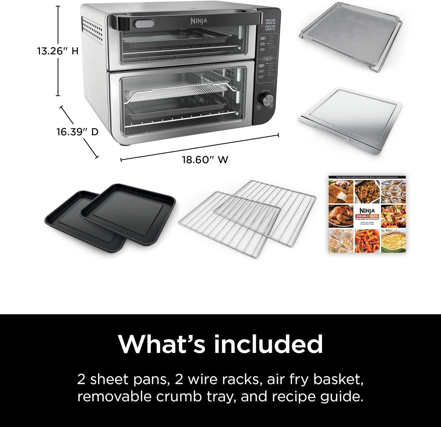 imageNinja DCT401 12in1 Double Oven with FlexDoor FlavorSeal amp Smart Finish Rapid Top Convection and Air Fry Bottom Bake Roast Toast Air Fry Pizza and More Stainless Steel12in1