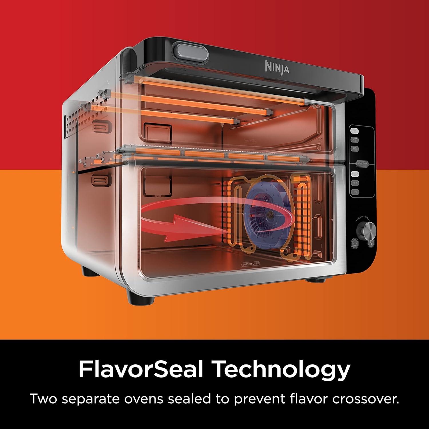 imageNinja DCT401 12in1 Double Oven with FlexDoor FlavorSeal amp Smart Finish Rapid Top Convection and Air Fry Bottom Bake Roast Toast Air Fry Pizza and More Stainless Steel12in1