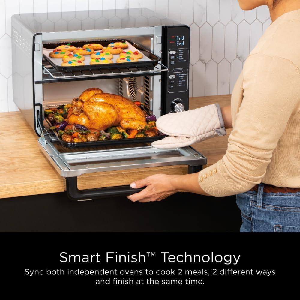 imageNinja DCT401 12in1 Double Oven with FlexDoor FlavorSeal amp Smart Finish Rapid Top Convection and Air Fry Bottom Bake Roast Toast Air Fry Pizza and More Stainless Steel12in1