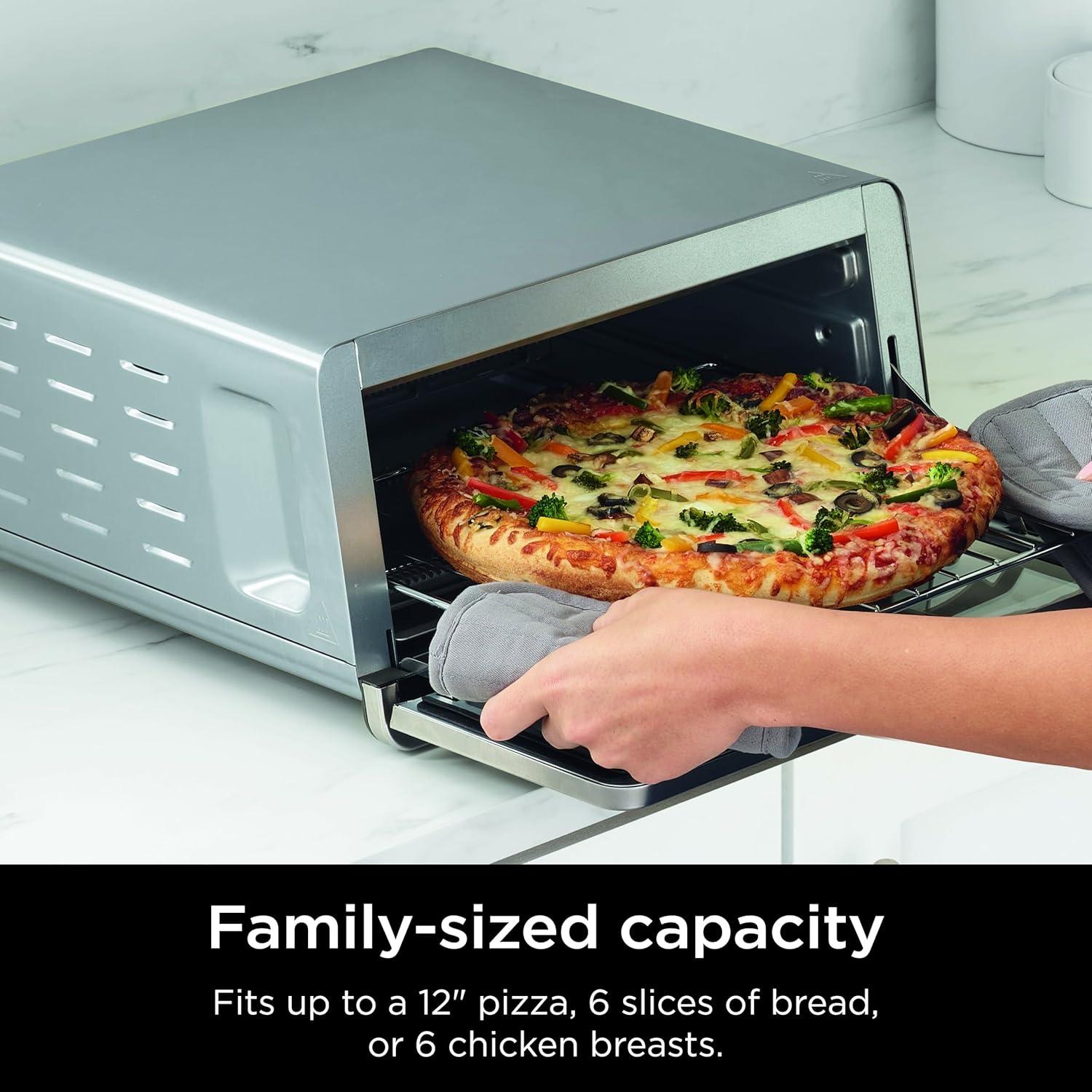 imageNinja Digital Air Fryer amp Toaster Oven 8in1 Functionality FlipUp Design XL Capacity Air Fry Basket Sheet Pan Wire Rack amp Crumb Tray 1800 Watt Silver SP101Stainless Premium 8in1 Flip Oven