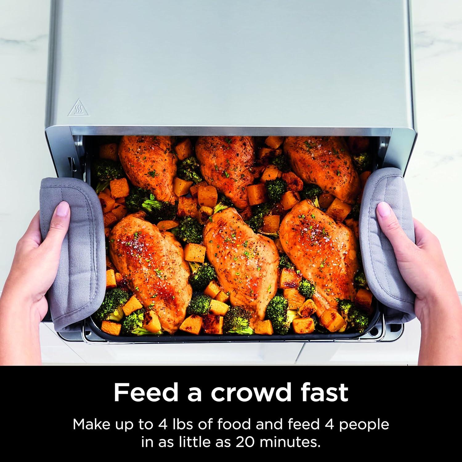 imageNinja Digital Air Fryer amp Toaster Oven 8in1 Functionality FlipUp Design XL Capacity Air Fry Basket Sheet Pan Wire Rack amp Crumb Tray 1800 Watt Silver SP101Stainless Premium 8in1 Flip Oven