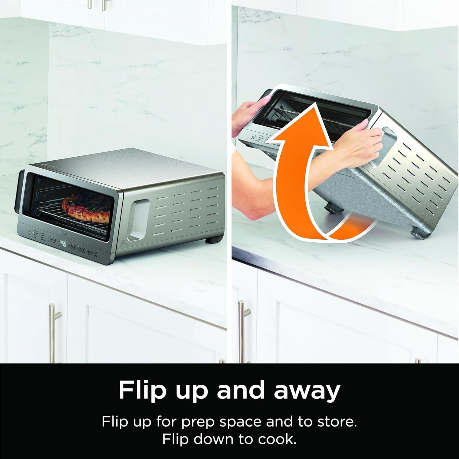 imageNinja Digital Air Fryer amp Toaster Oven 8in1 Functionality FlipUp Design XL Capacity Air Fry Basket Sheet Pan Wire Rack amp Crumb Tray 1800 Watt Silver SP101Stainless Premium 8in1 Flip Oven