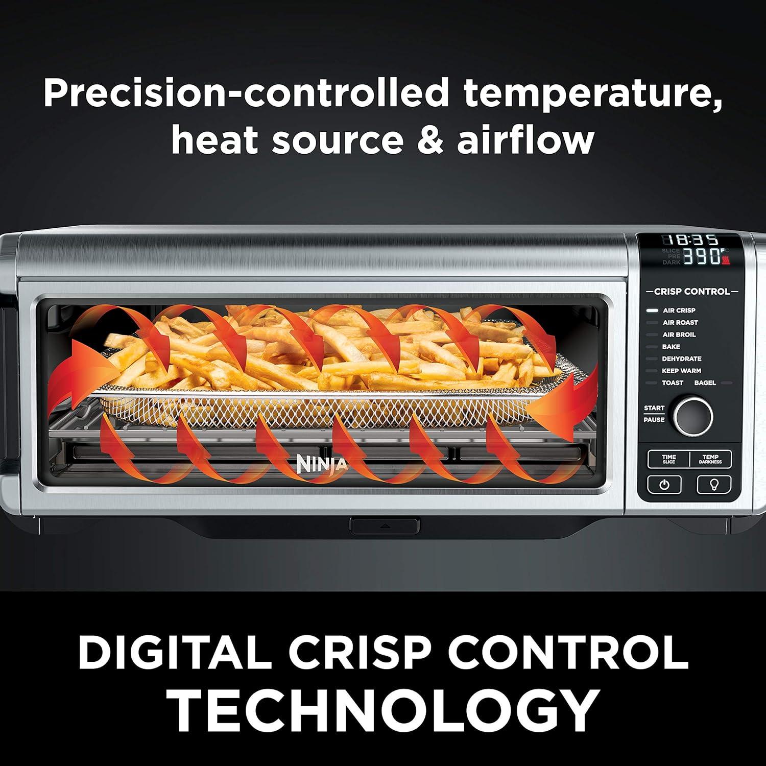 imageNinja Digital Air Fryer amp Toaster Oven 8in1 Functionality FlipUp Design XL Capacity Air Fry Basket Sheet Pan Wire Rack amp Crumb Tray 1800 Watt Silver SP1018in1 Flip Oven