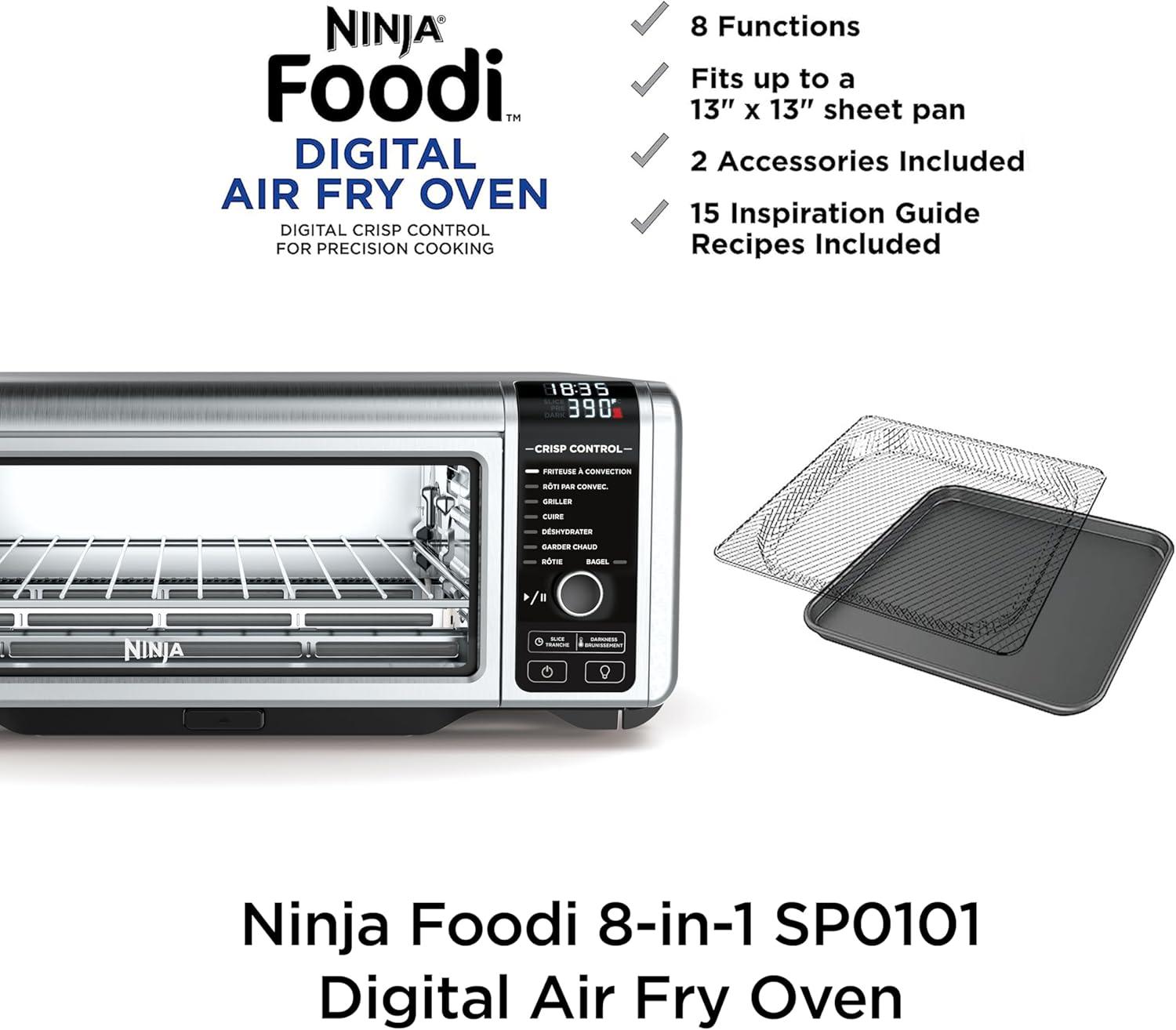 imageNinja Digital Air Fryer amp Toaster Oven 8in1 Functionality FlipUp Design XL Capacity Air Fry Basket Sheet Pan Wire Rack amp Crumb Tray 1800 Watt Silver SP1018in1 Flip Oven