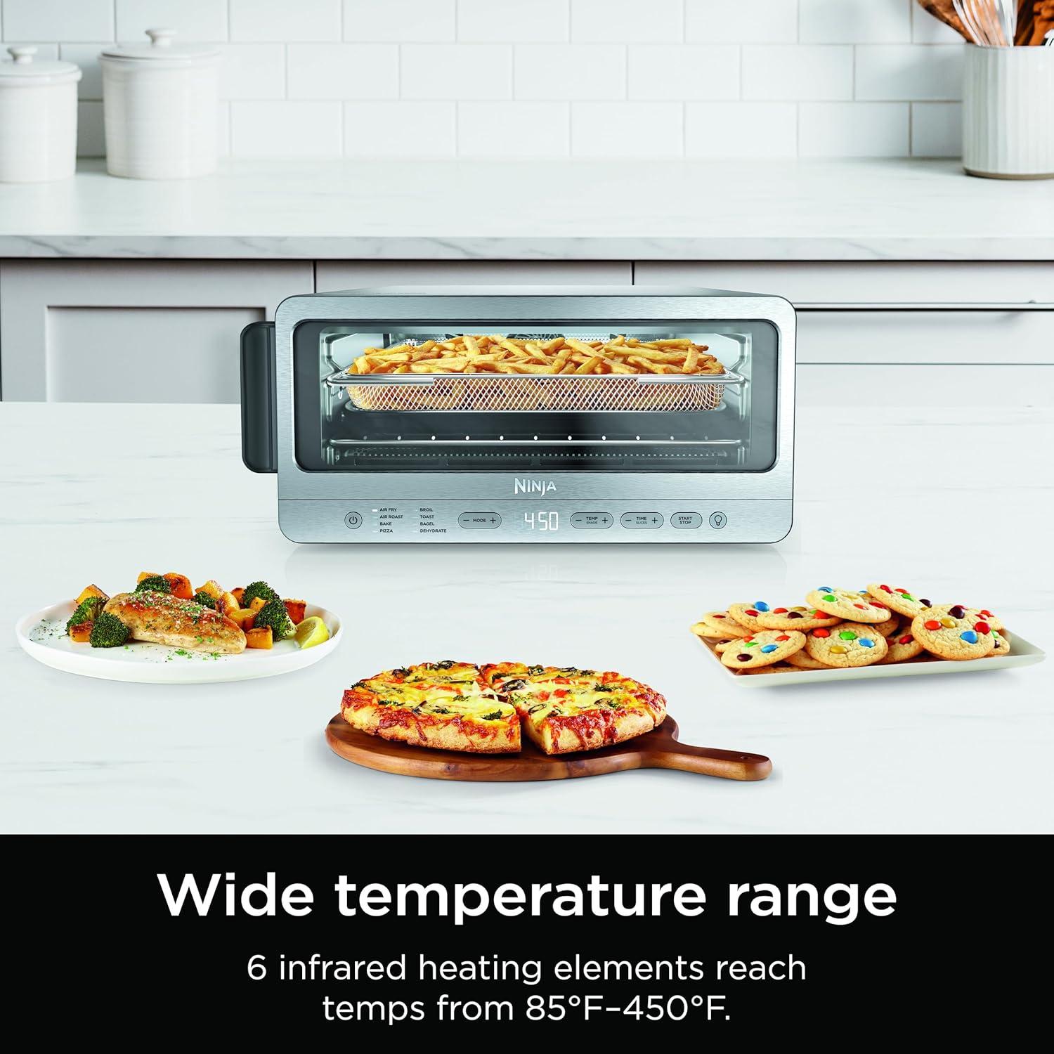 imageNinja Digital Air Fryer amp Toaster Oven 8in1 Functionality FlipUp Design XL Capacity Air Fry Basket Sheet Pan Wire Rack amp Crumb Tray 1800 Watt Silver SP101Stainless Premium 8in1 Flip Oven
