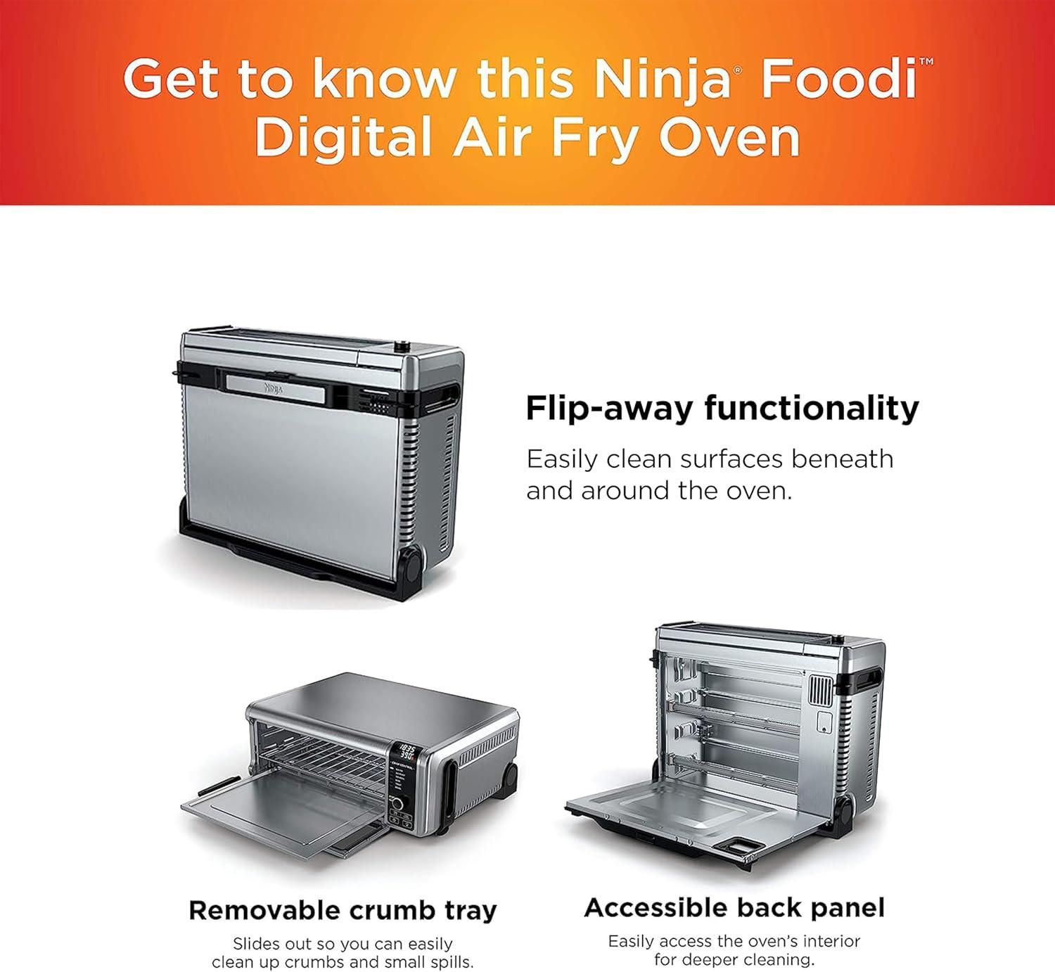 imageNinja Digital Air Fryer amp Toaster Oven 8in1 Functionality FlipUp Design XL Capacity Air Fry Basket Sheet Pan Wire Rack amp Crumb Tray 1800 Watt Silver SP1018in1 Flip Oven