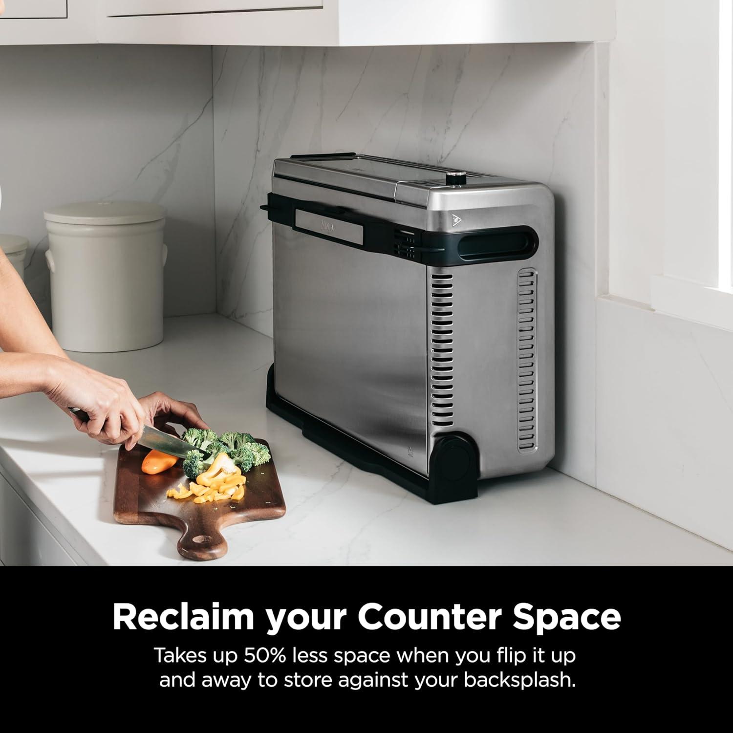 imageNinja Digital Air Fryer amp Toaster Oven 8in1 Functionality FlipUp Design XL Capacity Air Fry Basket Sheet Pan Wire Rack amp Crumb Tray 1800 Watt Silver SP1018in1 Flip Oven