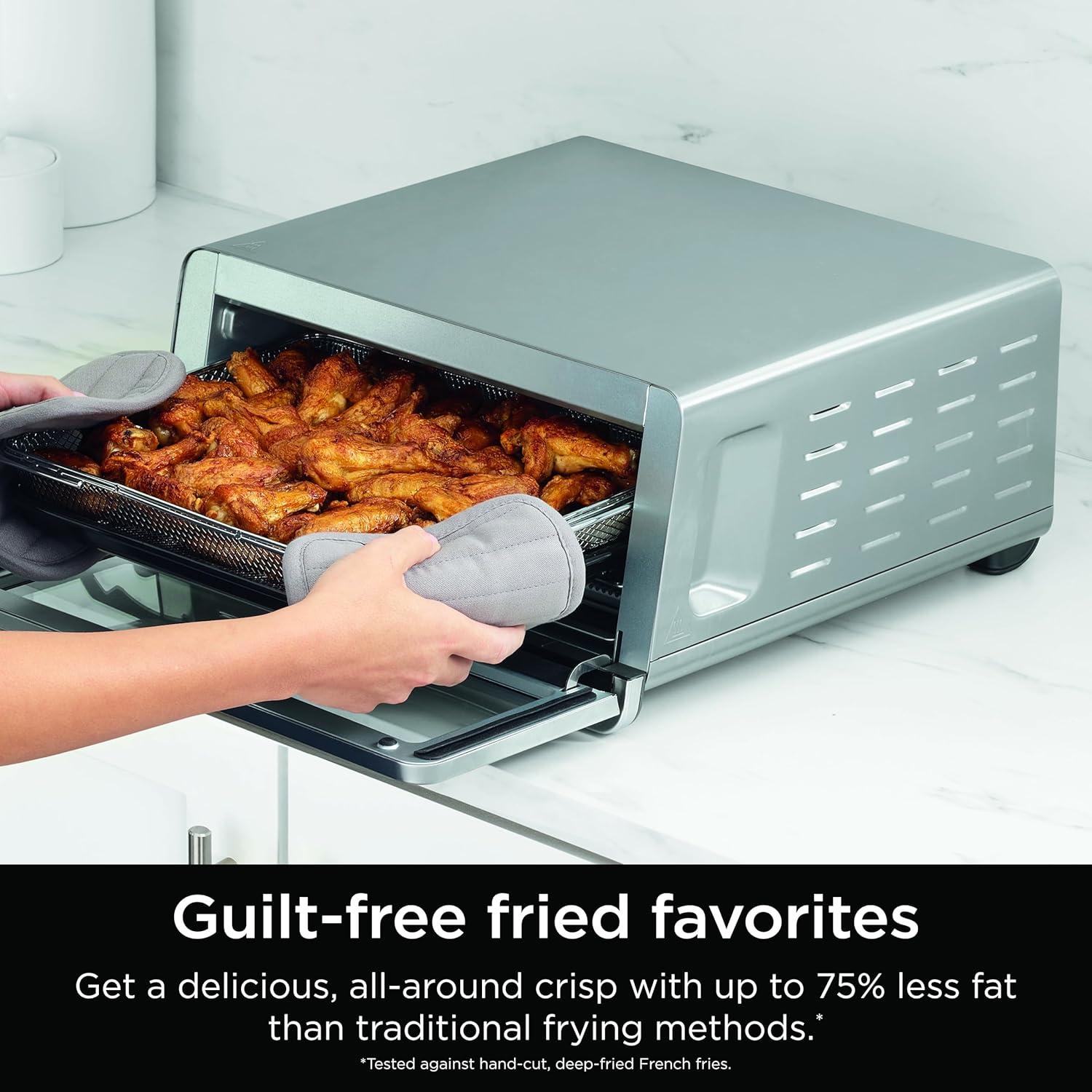 imageNinja Digital Air Fryer amp Toaster Oven 8in1 Functionality FlipUp Design XL Capacity Air Fry Basket Sheet Pan Wire Rack amp Crumb Tray 1800 Watt Silver SP101Stainless Premium 8in1 Flip Oven
