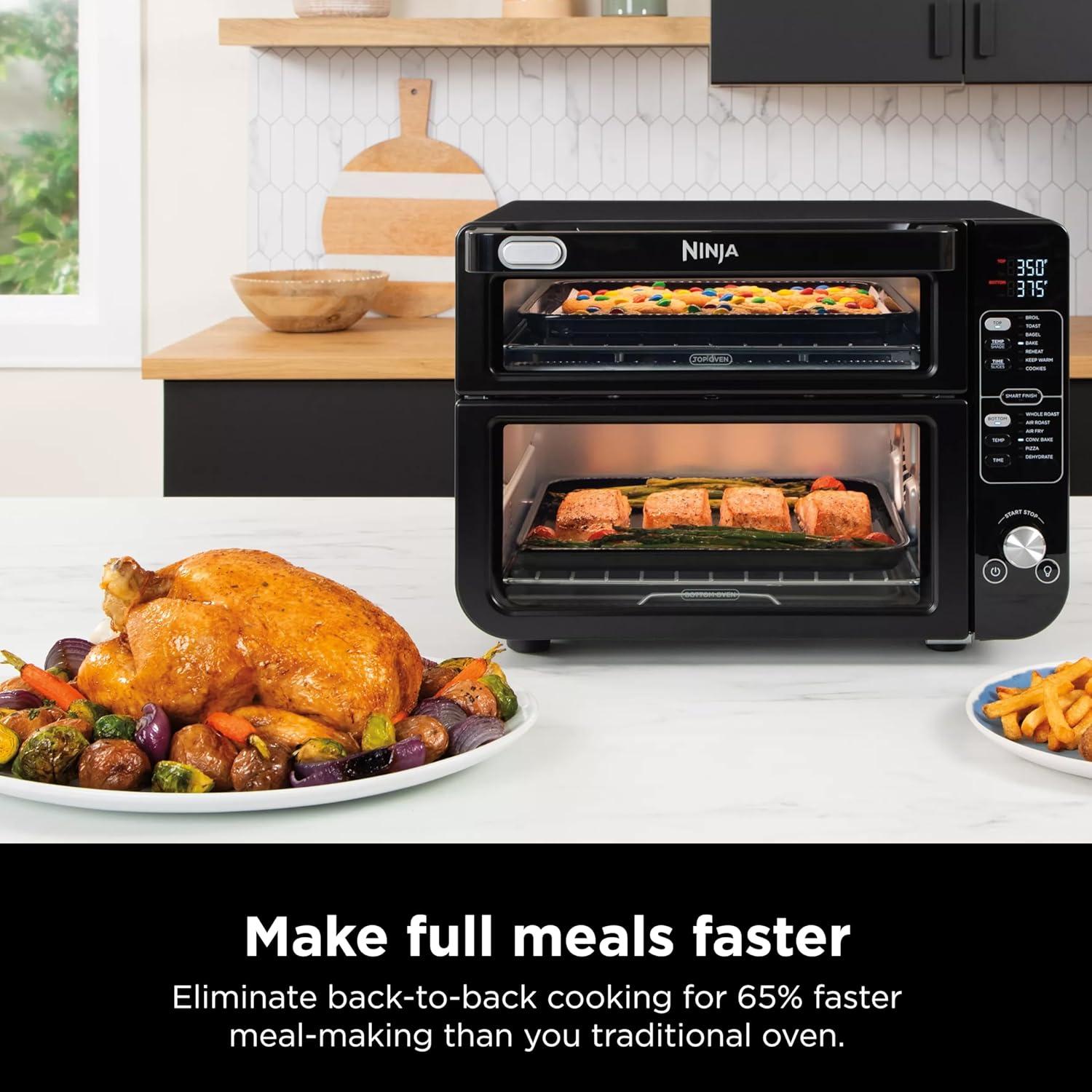 imageNinja Double Oven with FlexDoor FlavorSeal amp Smart Finish Air Fry Bake Roast Toast Fry Pizza Convection Oven 13in1 Black DCT402BK