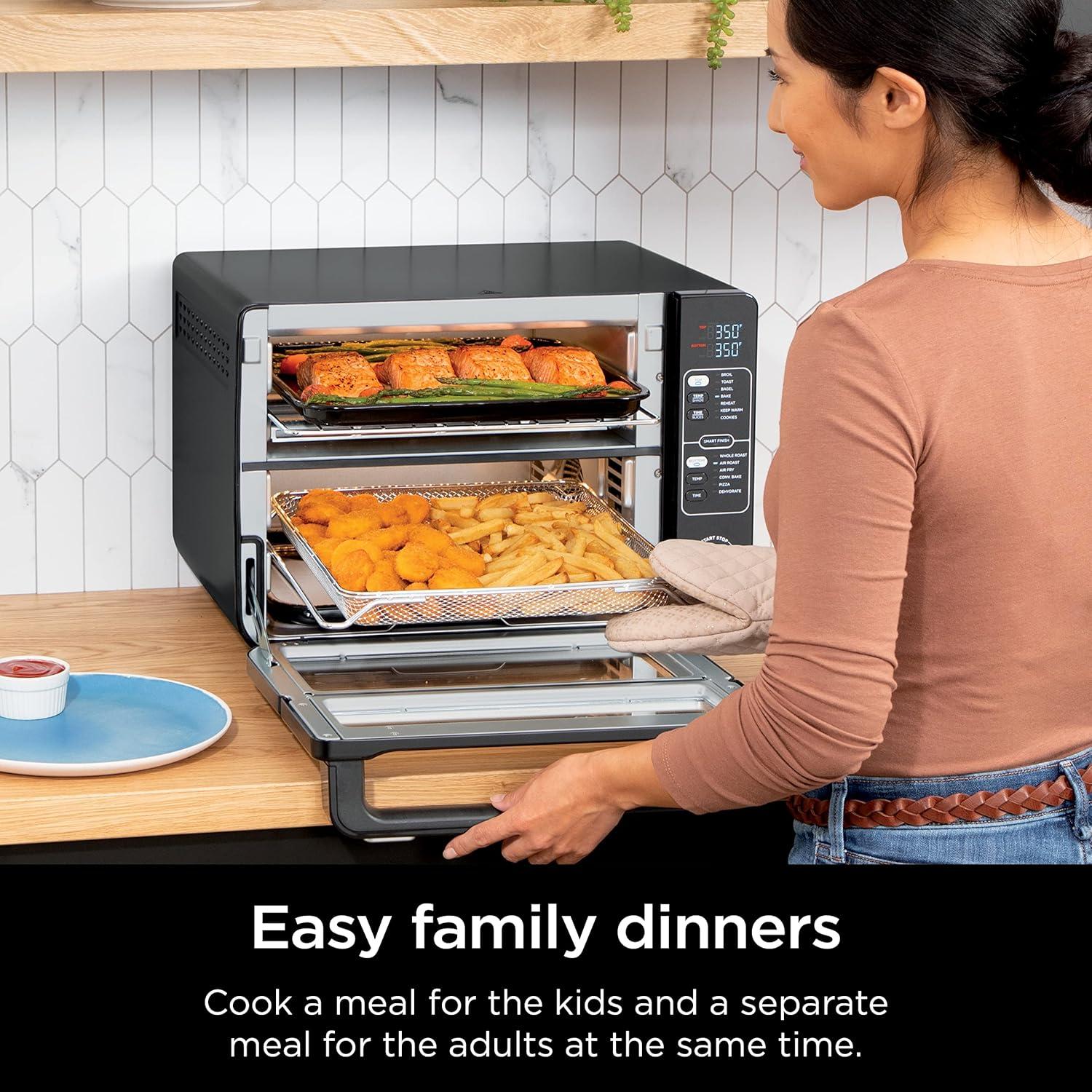 imageNinja Double Oven with FlexDoor FlavorSeal amp Smart Finish Air Fry Bake Roast Toast Fry Pizza Convection Oven 13in1 Black DCT402BK