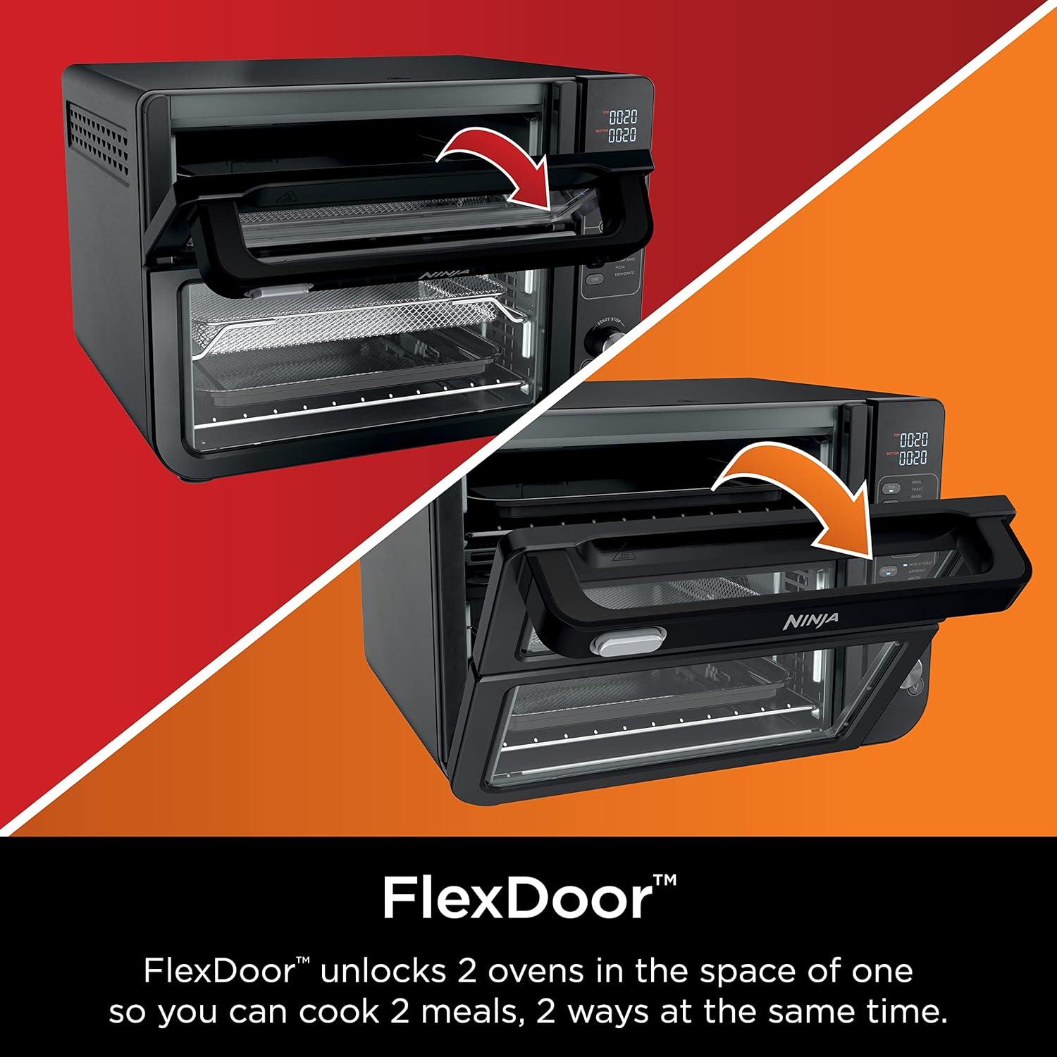 imageNinja Double Oven with FlexDoor FlavorSeal amp Smart Finish Air Fry Bake Roast Toast Fry Pizza Convection Oven 13in1 Black DCT402BK