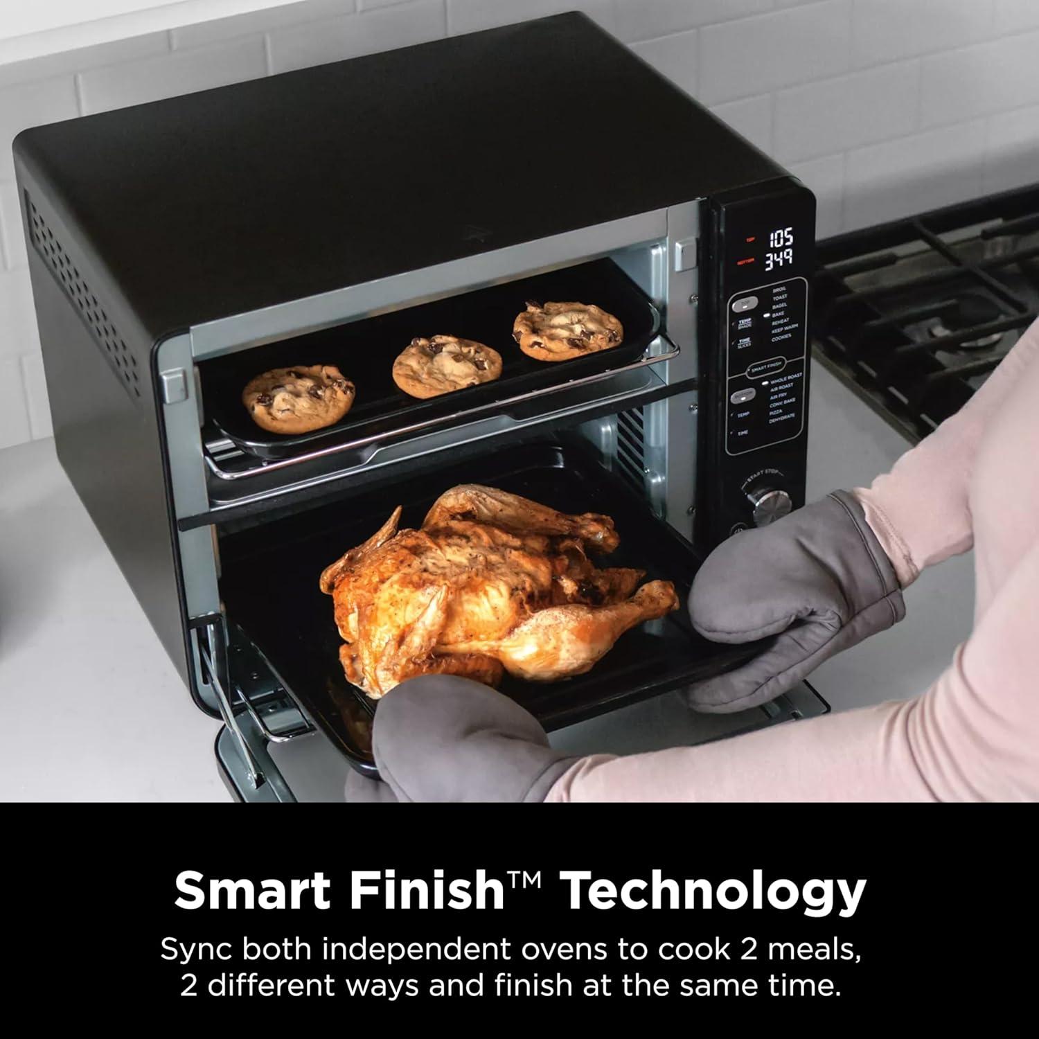 imageNinja Double Oven with FlexDoor FlavorSeal amp Smart Finish Air Fry Bake Roast Toast Fry Pizza Convection Oven 13in1 Black DCT402BK