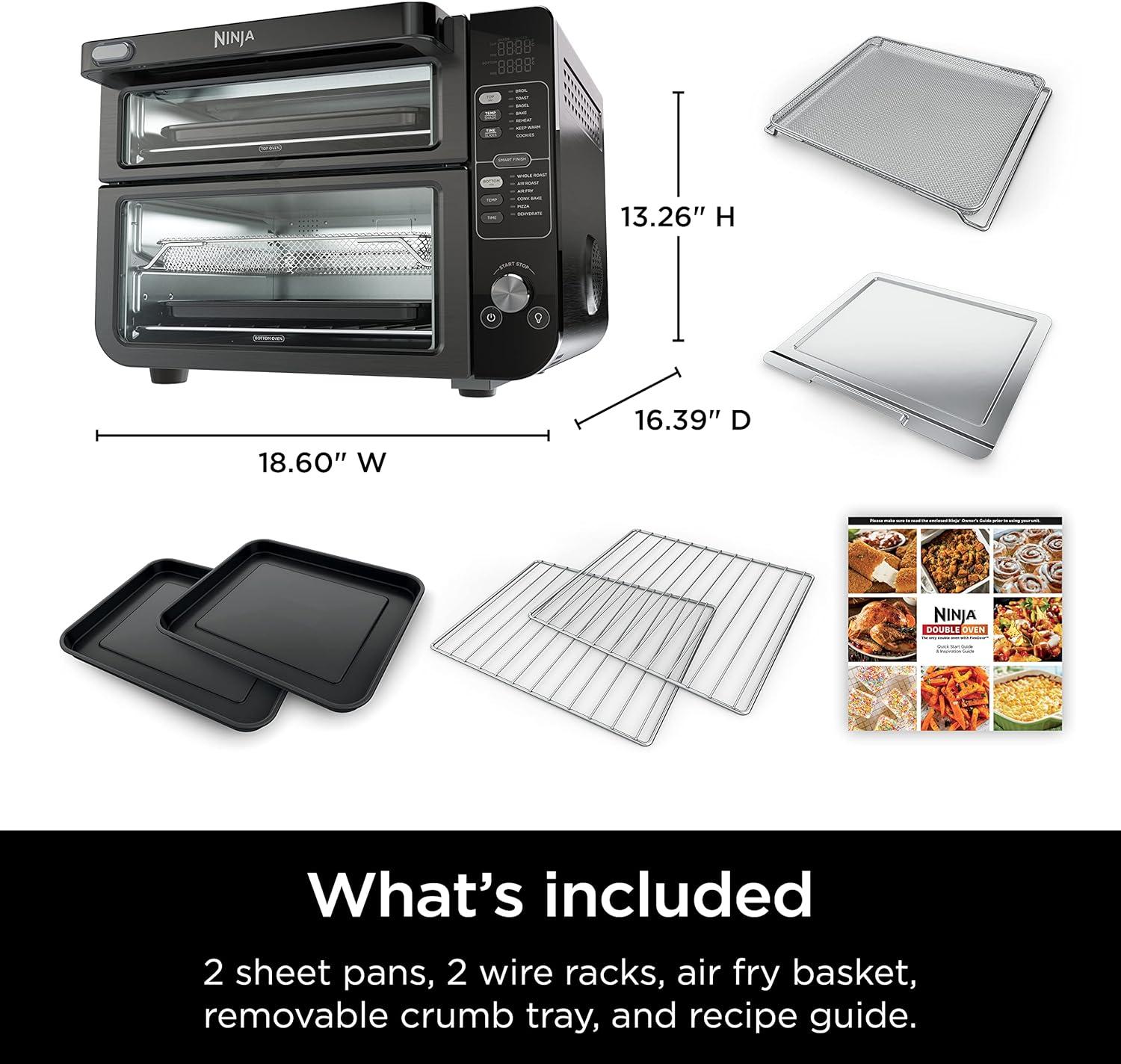 imageNinja Double Oven with FlexDoor FlavorSeal amp Smart Finish Air Fry Bake Roast Toast Fry Pizza Convection Oven 13in1 Black DCT402BK