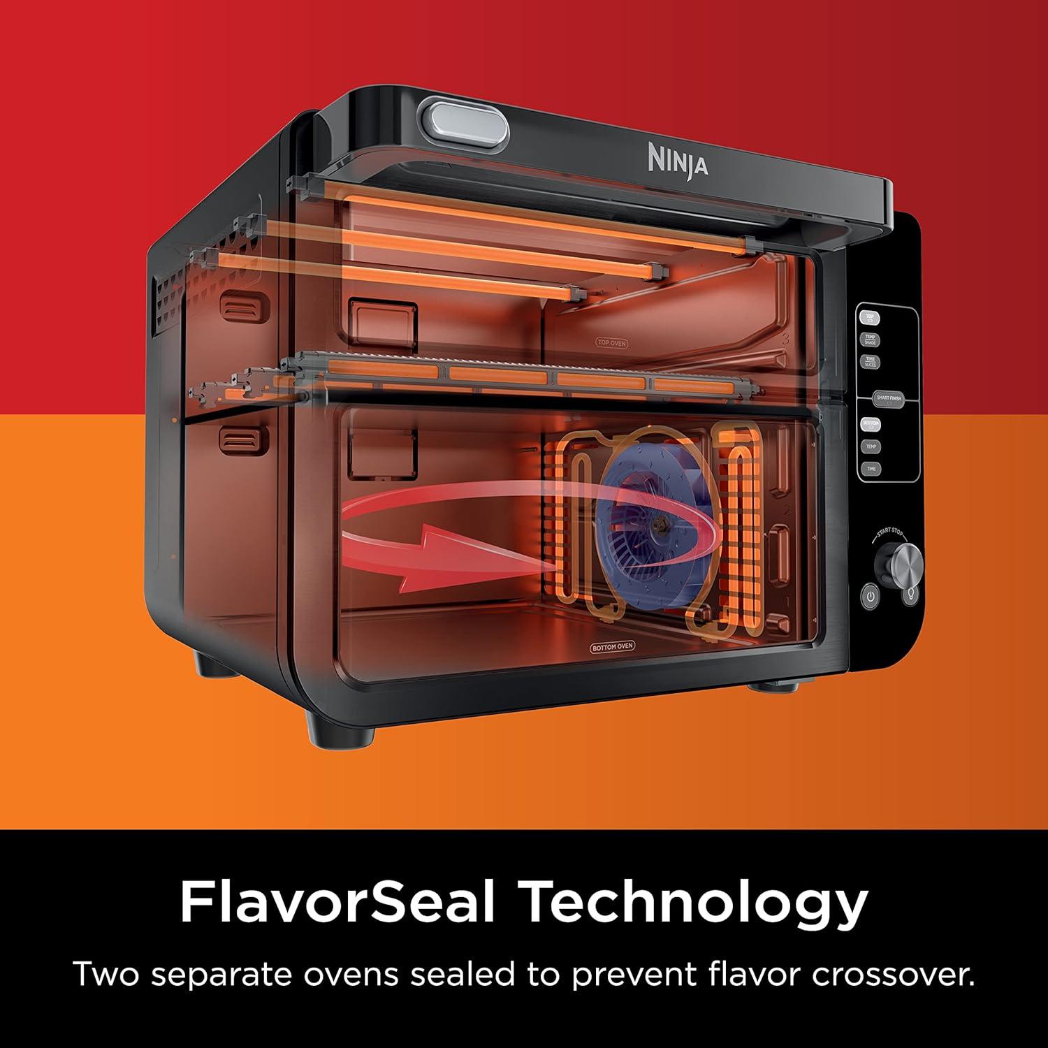 imageNinja Double Oven with FlexDoor FlavorSeal amp Smart Finish Air Fry Bake Roast Toast Fry Pizza Convection Oven 13in1 Black DCT402BK