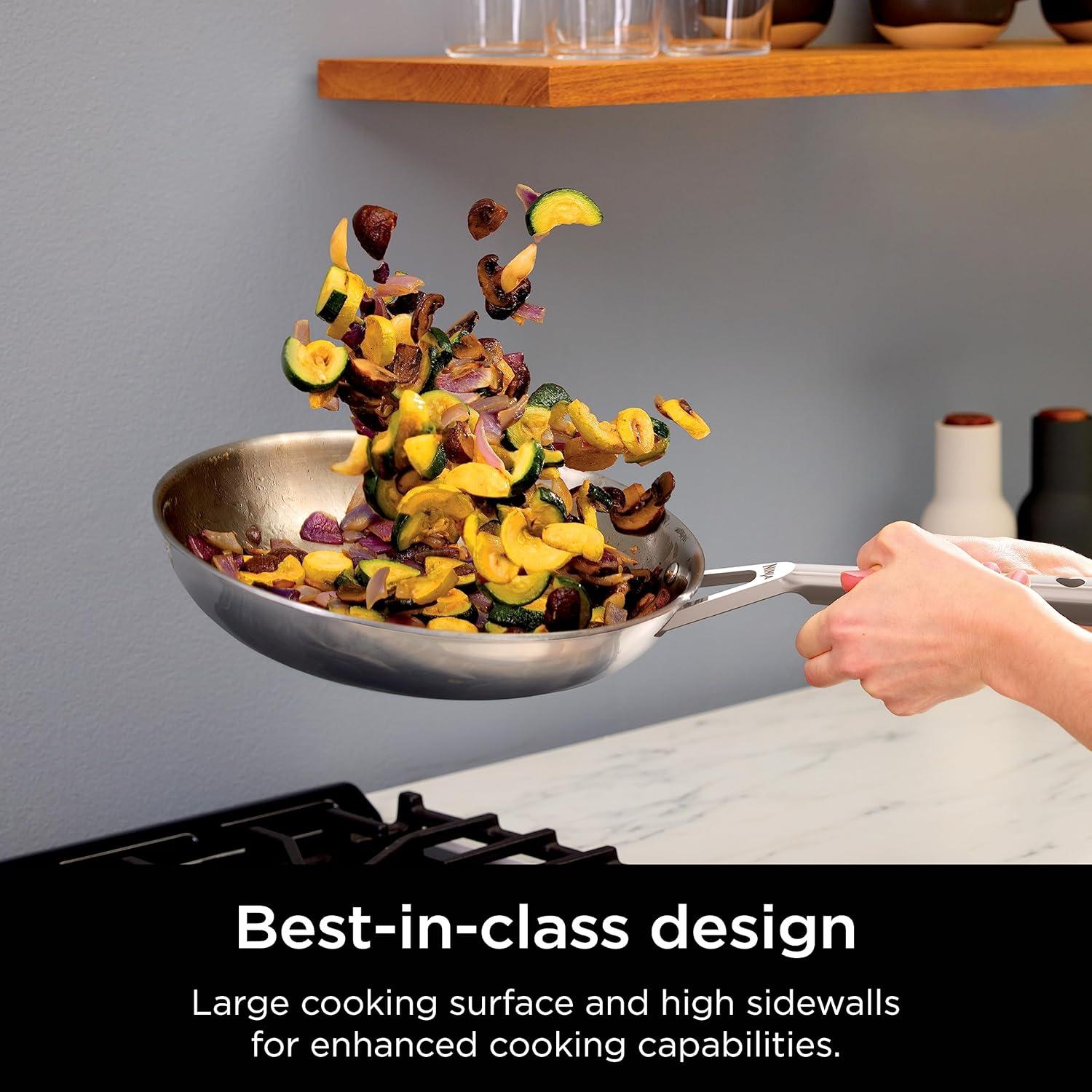 imageNinja Everclad CommercialGrade Stainless Steel 12 Fry Pan TriPly Pans Oven Safe to 600F All Stovetops amp Induction Compatible Stainless C9003012 Piece Set