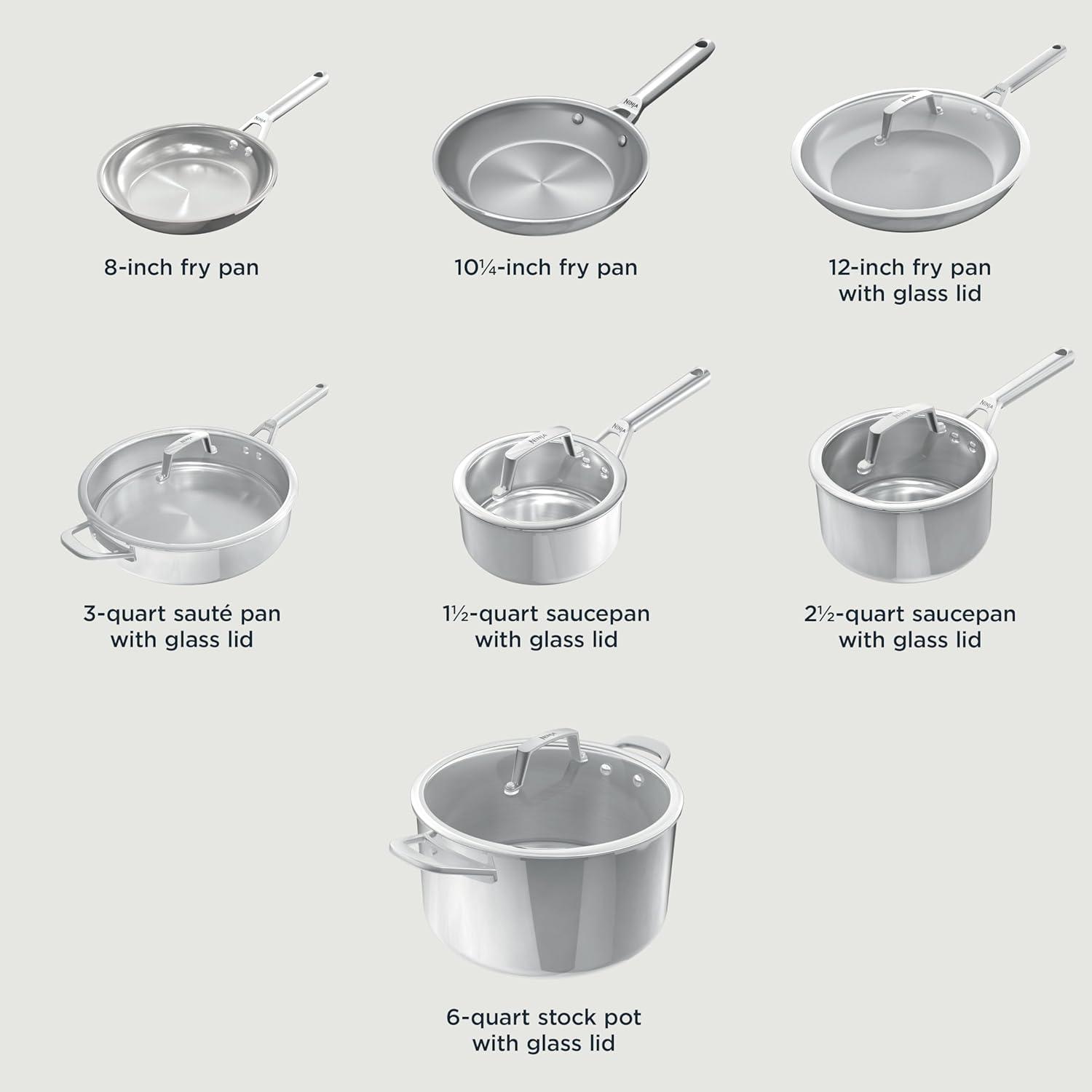 imageNinja Everclad CommercialGrade Stainless Steel 12 Fry Pan TriPly Pans Oven Safe to 600F All Stovetops amp Induction Compatible Stainless C9003012 Piece Set