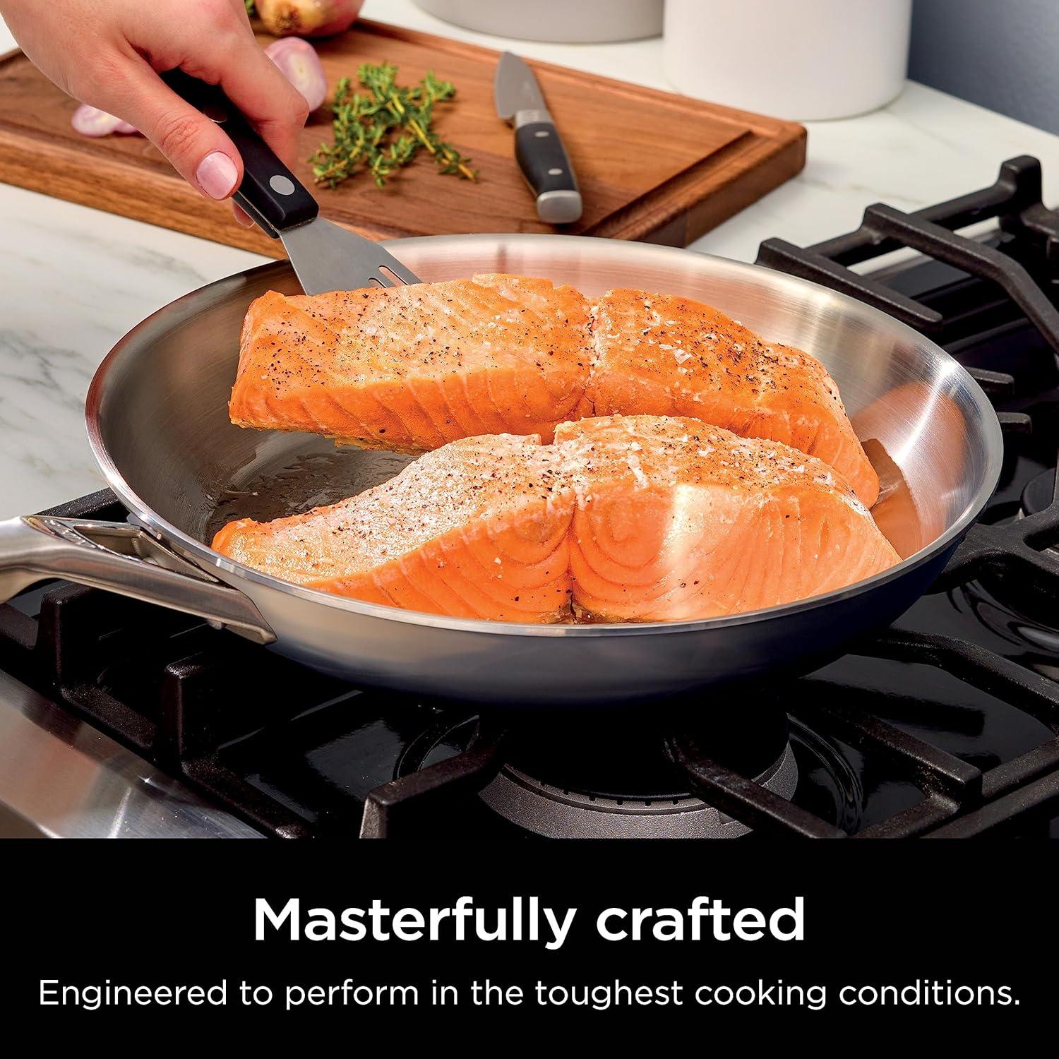 imageNinja Everclad CommercialGrade Stainless Steel 12 Fry Pan TriPly Pans Oven Safe to 600F All Stovetops amp Induction Compatible Stainless C9003012 Piece Set