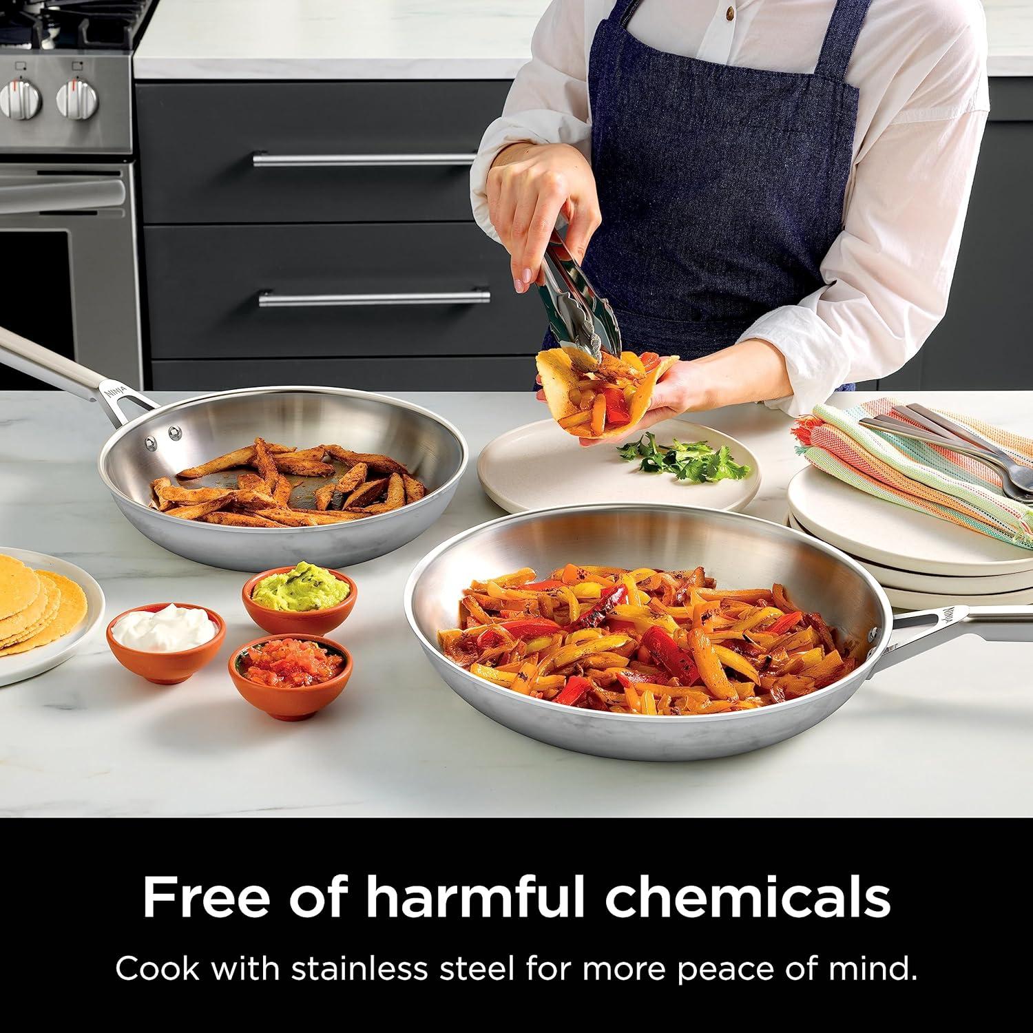 imageNinja Everclad CommercialGrade Stainless Steel 12 Fry Pan TriPly Pans Oven Safe to 600F All Stovetops amp Induction Compatible Stainless C900307 Piece Set
