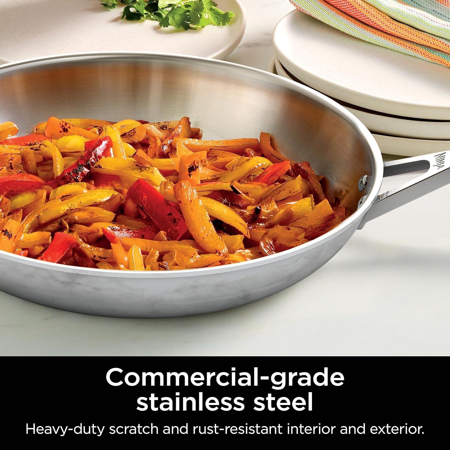 imageNinja Everclad CommercialGrade Stainless Steel 12 Fry Pan TriPly Pans Oven Safe to 600F All Stovetops amp Induction Compatible Stainless C900307 Piece Set