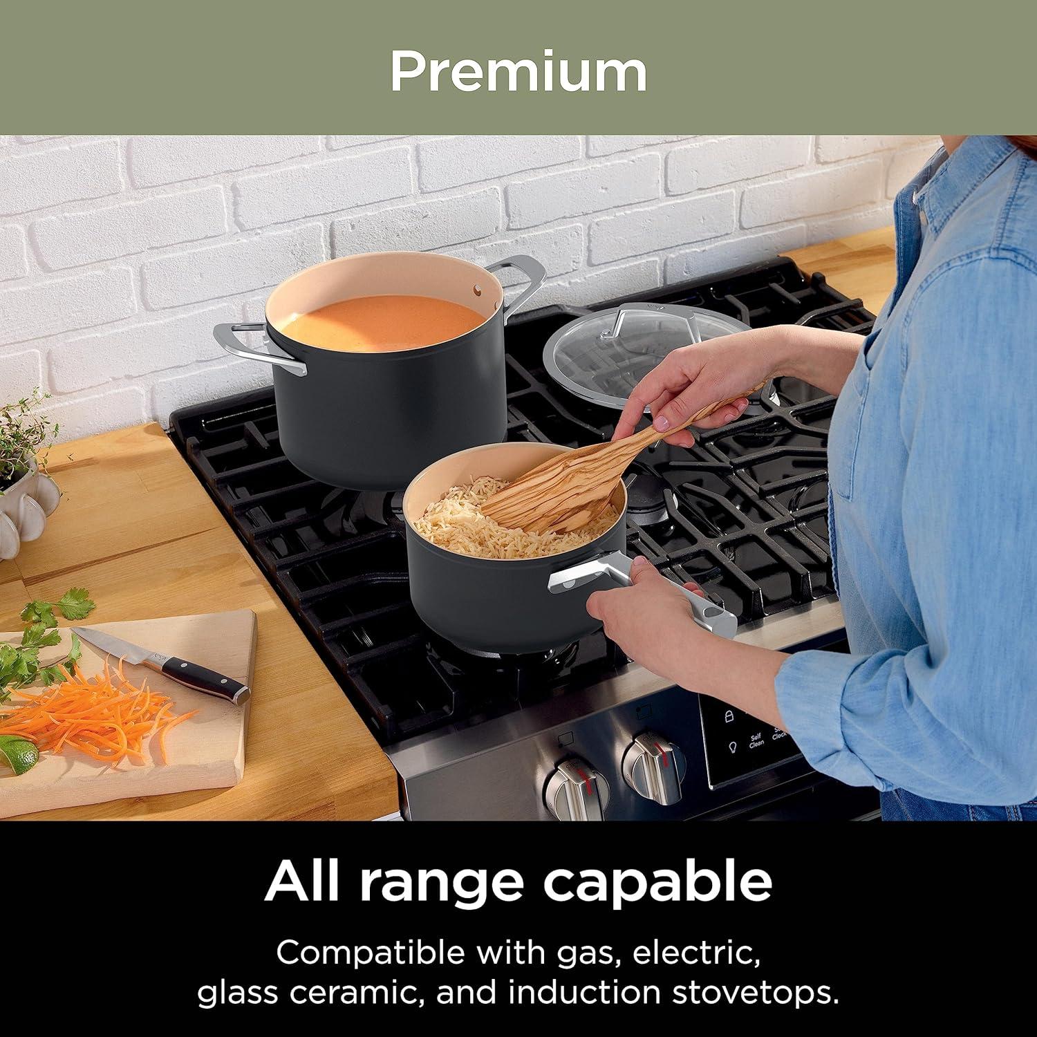 imageNinja Extended Life Premium Ceramic 1025 Fry Pan Nonstick Fry Pans Pots PTFE Free Healthy Cooking Oven Safe to 550F Dishwasher Safe All Stovetops amp Induction Compatible Dark Grey CW900269 Piece Set