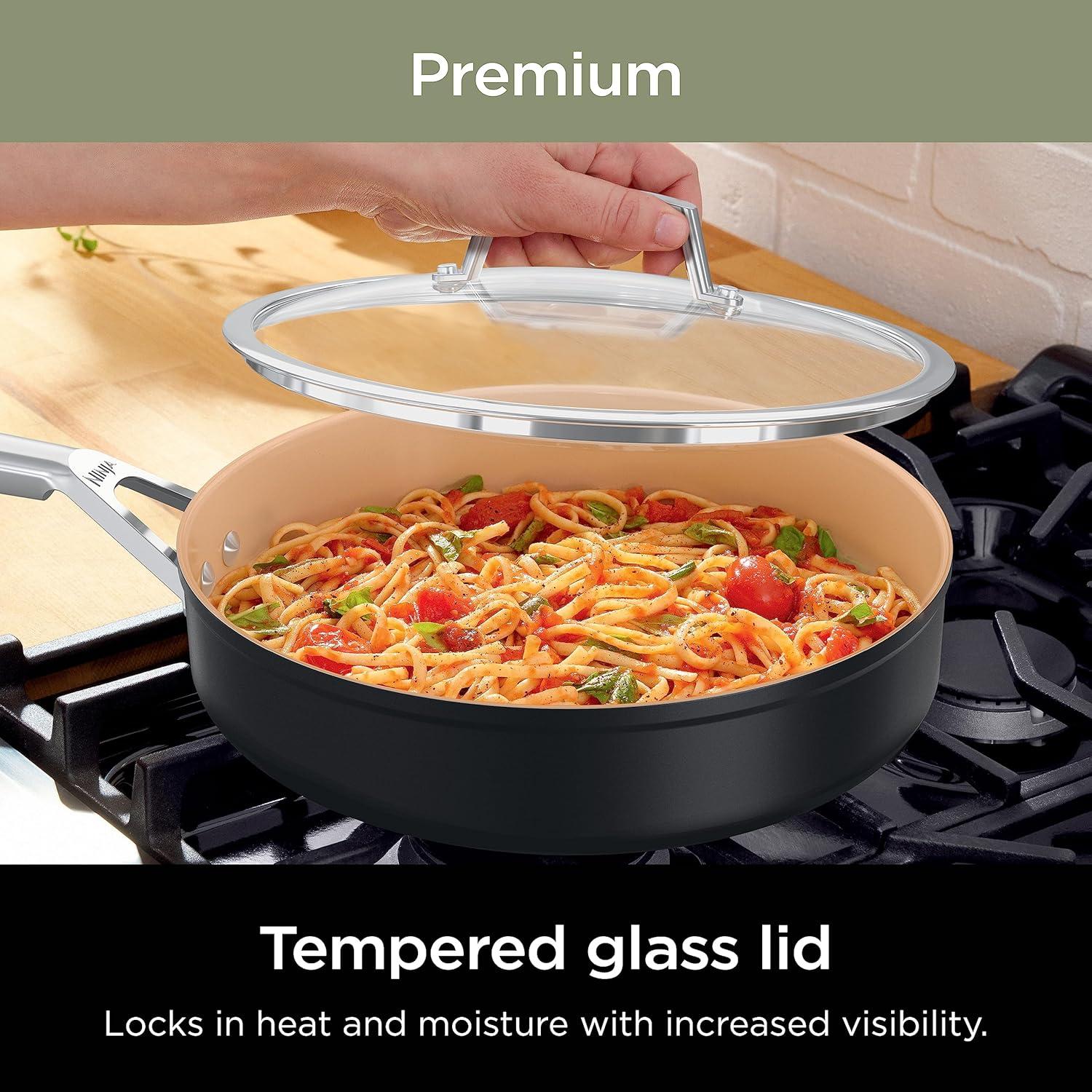 imageNinja Extended Life Premium Ceramic 1025 Fry Pan Nonstick Fry Pans Pots PTFE Free Healthy Cooking Oven Safe to 550F Dishwasher Safe All Stovetops amp Induction Compatible Dark Grey CW900269 Piece Set