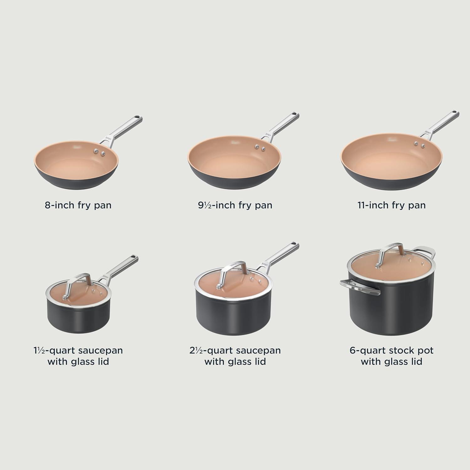 imageNinja Extended Life Premium Ceramic 1025 Fry Pan Nonstick Fry Pans Pots PTFE Free Healthy Cooking Oven Safe to 550F Dishwasher Safe All Stovetops amp Induction Compatible Dark Grey CW900269 Piece Set