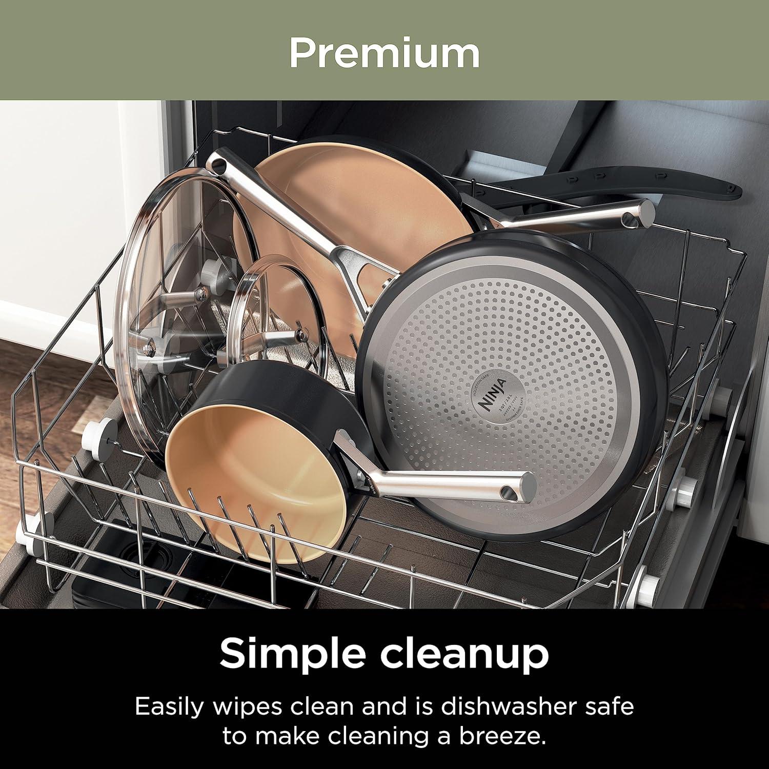 imageNinja Extended Life Premium Ceramic 1025 Fry Pan Nonstick Fry Pans Pots PTFE Free Healthy Cooking Oven Safe to 550F Dishwasher Safe All Stovetops amp Induction Compatible Dark Grey CW900269 Piece Set