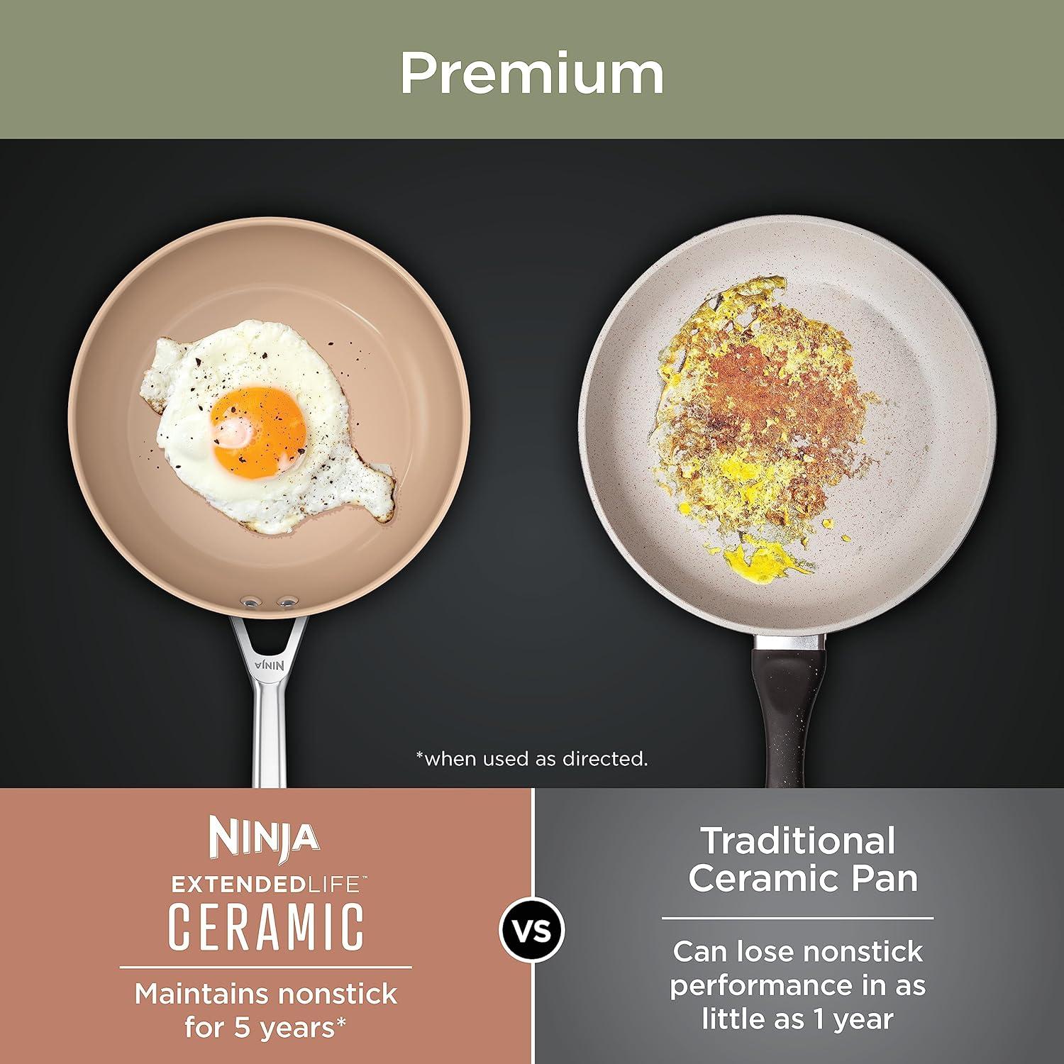 imageNinja Extended Life Premium Ceramic 1025 Fry Pan Nonstick Fry Pans Pots PTFE Free Healthy Cooking Oven Safe to 550F Dishwasher Safe All Stovetops amp Induction Compatible Dark Grey CW900269 Piece Set